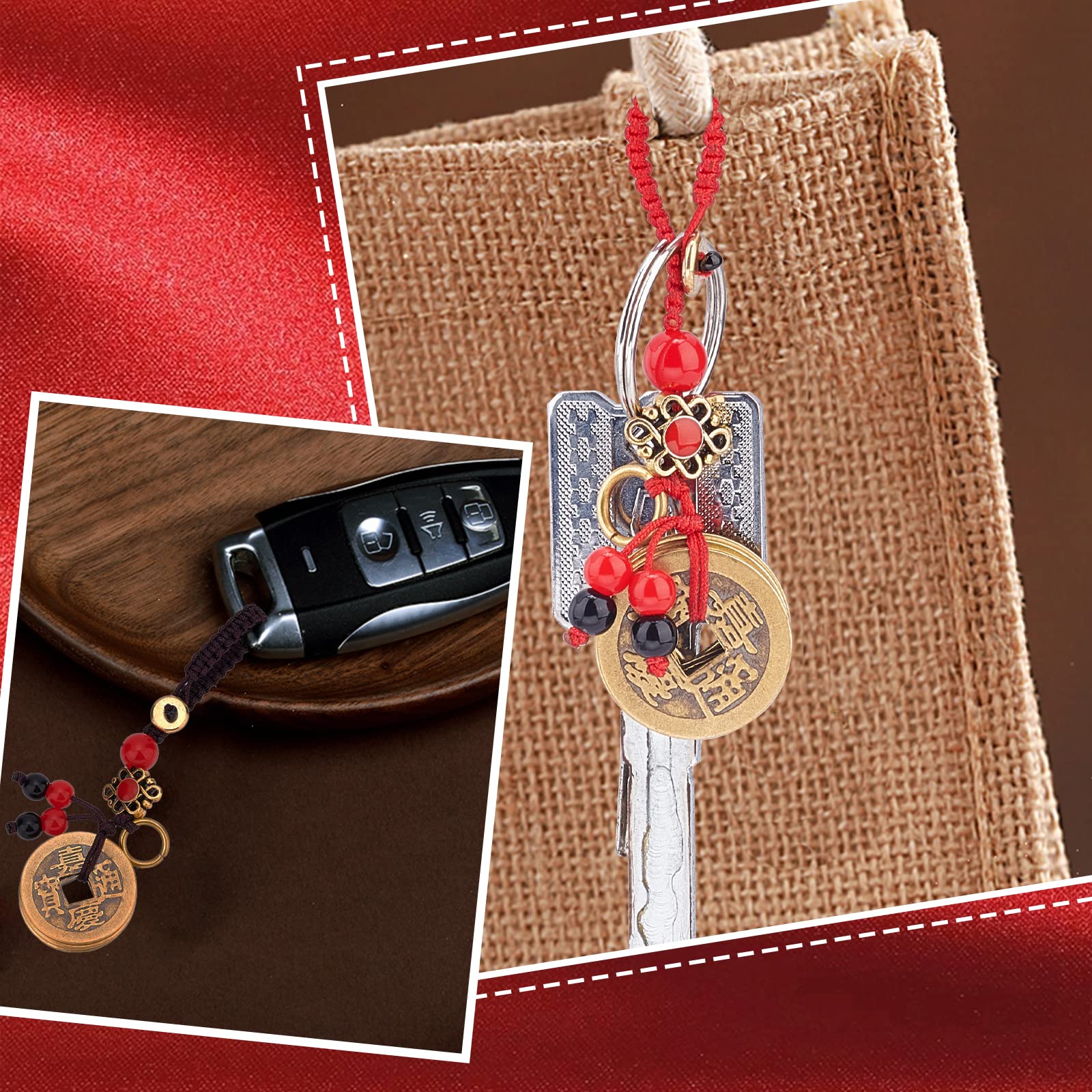 Porte-Clés Feng Shui Pièce Chinoise – 2 Porte-Bonheur Avec Cordon Rouge Et Pendentif Five Emperors - 9