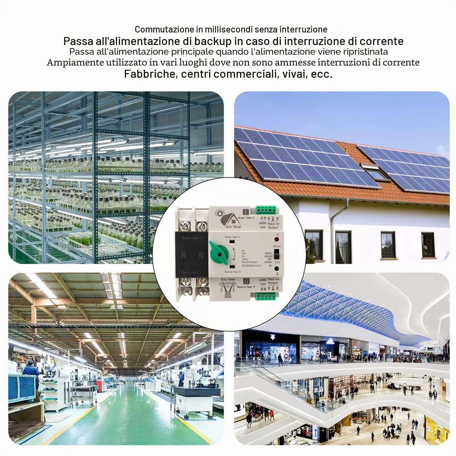 Interruttore di Trasferimento Automatico a Doppia Alimentazione AC400V 2P 63A/80A/100A Interruttore a Levetta di Commutazione Automatico per PC ATS per Elettricità Municipale, Ups, Inverter(63a)