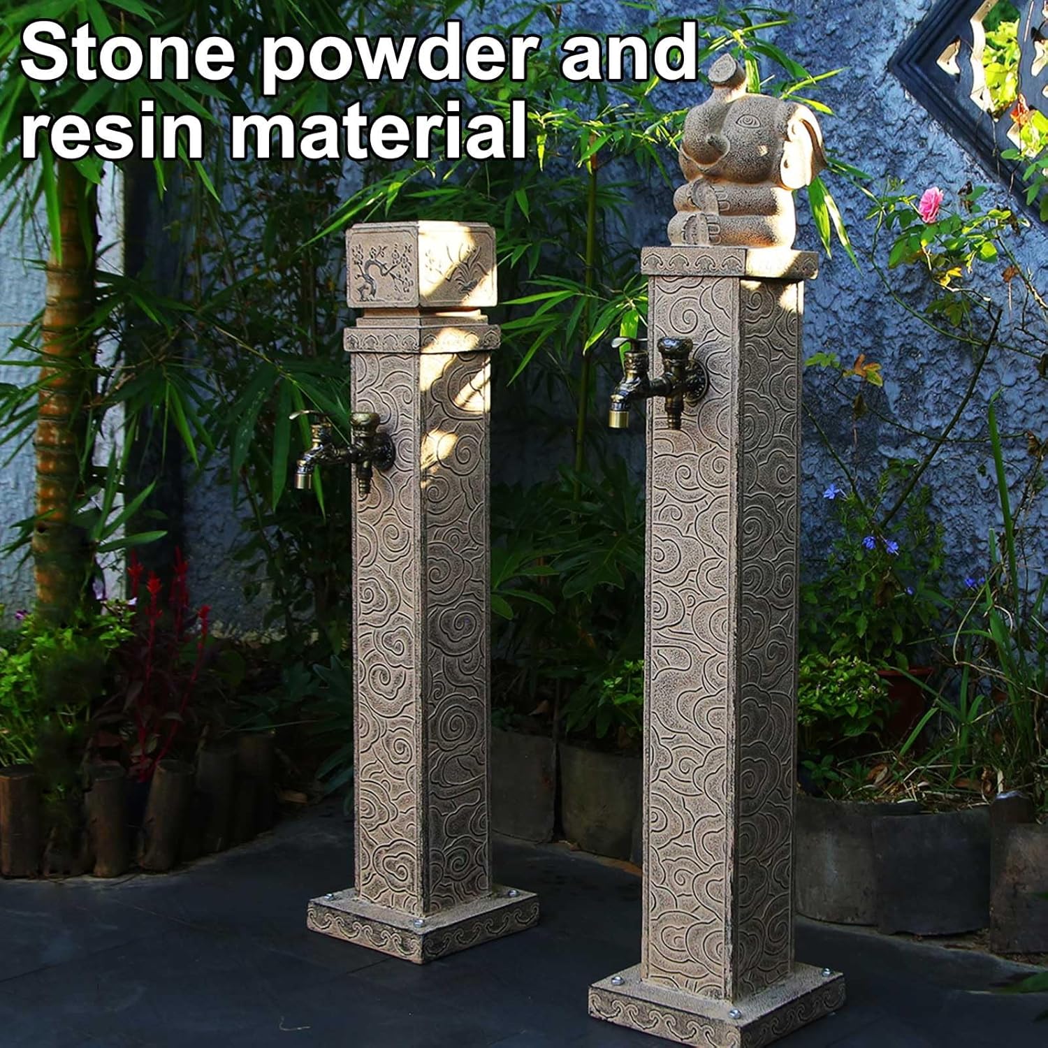 Outdoor Retro Garden Water Column with Antifreeze Faucet Dispenser, 37in Hydrant for Backyard, Farm & Pasture - Durable Grey Garden Watering System