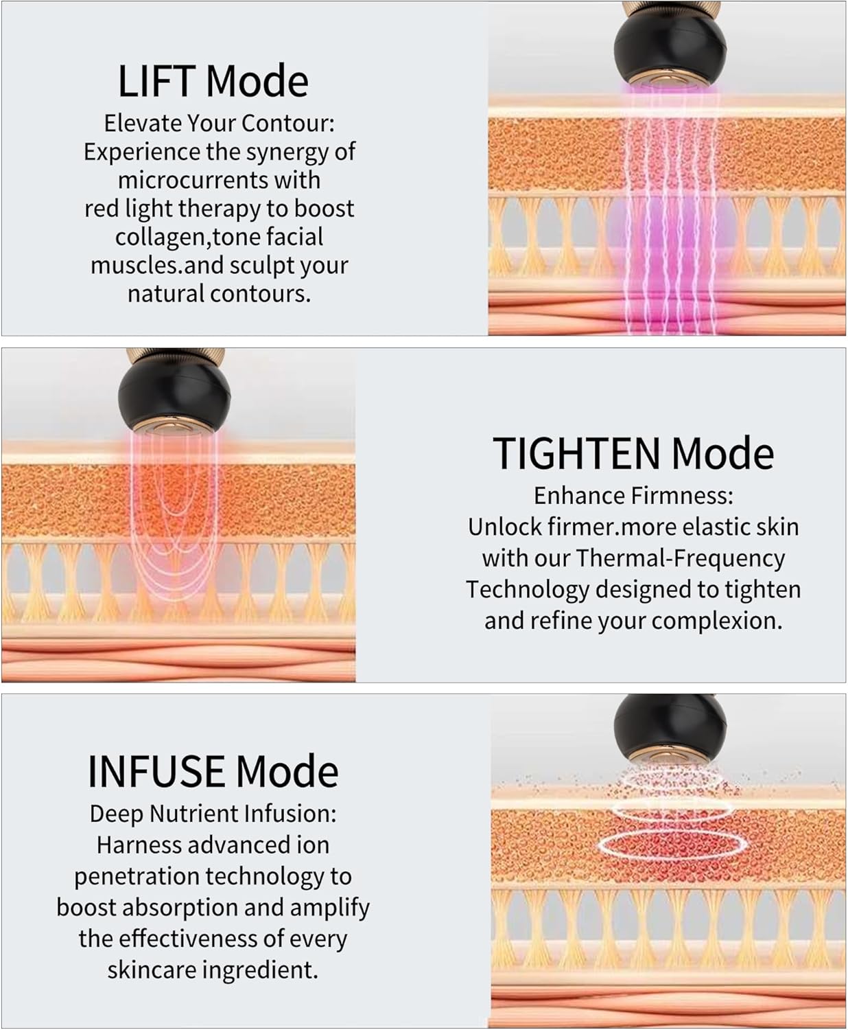 Era of Nature Red Light Facial Toning Device – 3-Mode Microcurrent & Red Light Technology – Lift, Tighten & Infuse – Compact Rejuvenating Skin Tool with Hydrating Gel – Home Beauty Device - Image 6