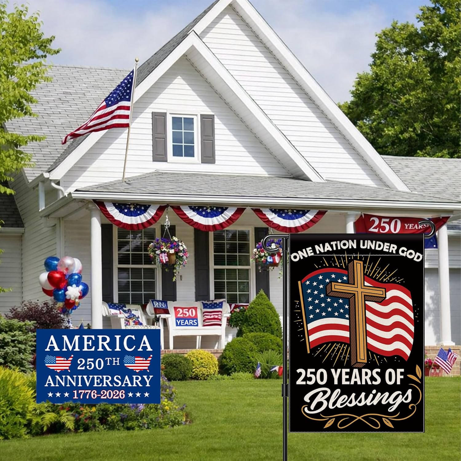 Blessings 250 Years America Garden Flag, 250 Anniversary USA Flag America Patriotic Banner 250 Year One Nation Under God 4th of July Double-Sided Waterproof 1776-2026 Commemorative Flag 12x18 Inch - Image 2
