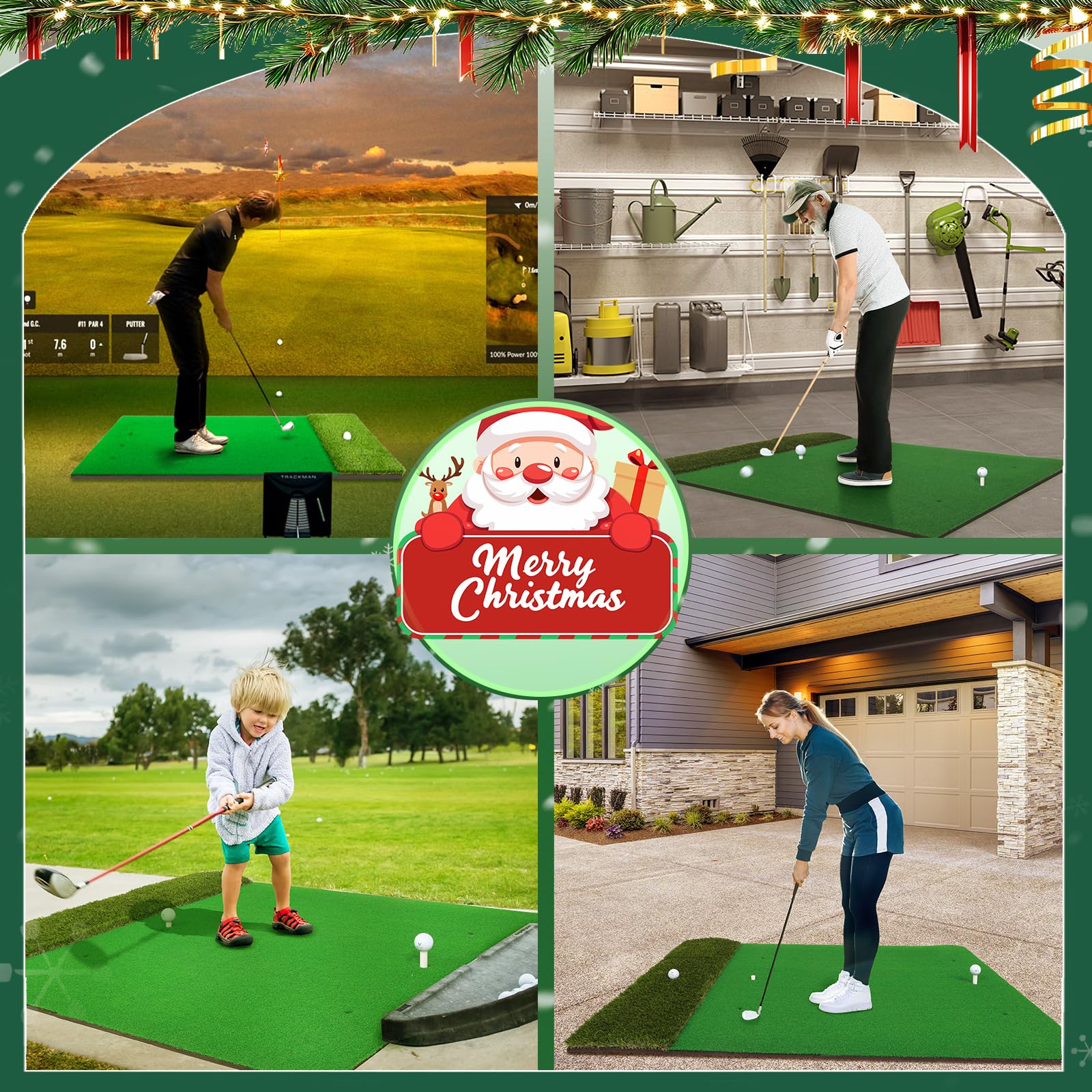 Durable Dual-Turf Golf Hitting Mat Set, 5x4ft Thickened Mat for Indoor/Outdoor Golf Practice, Driving, Swinging, Chipping Mat, Compatible with Golf Simulators, Ideal for Men, Kids, Golfers