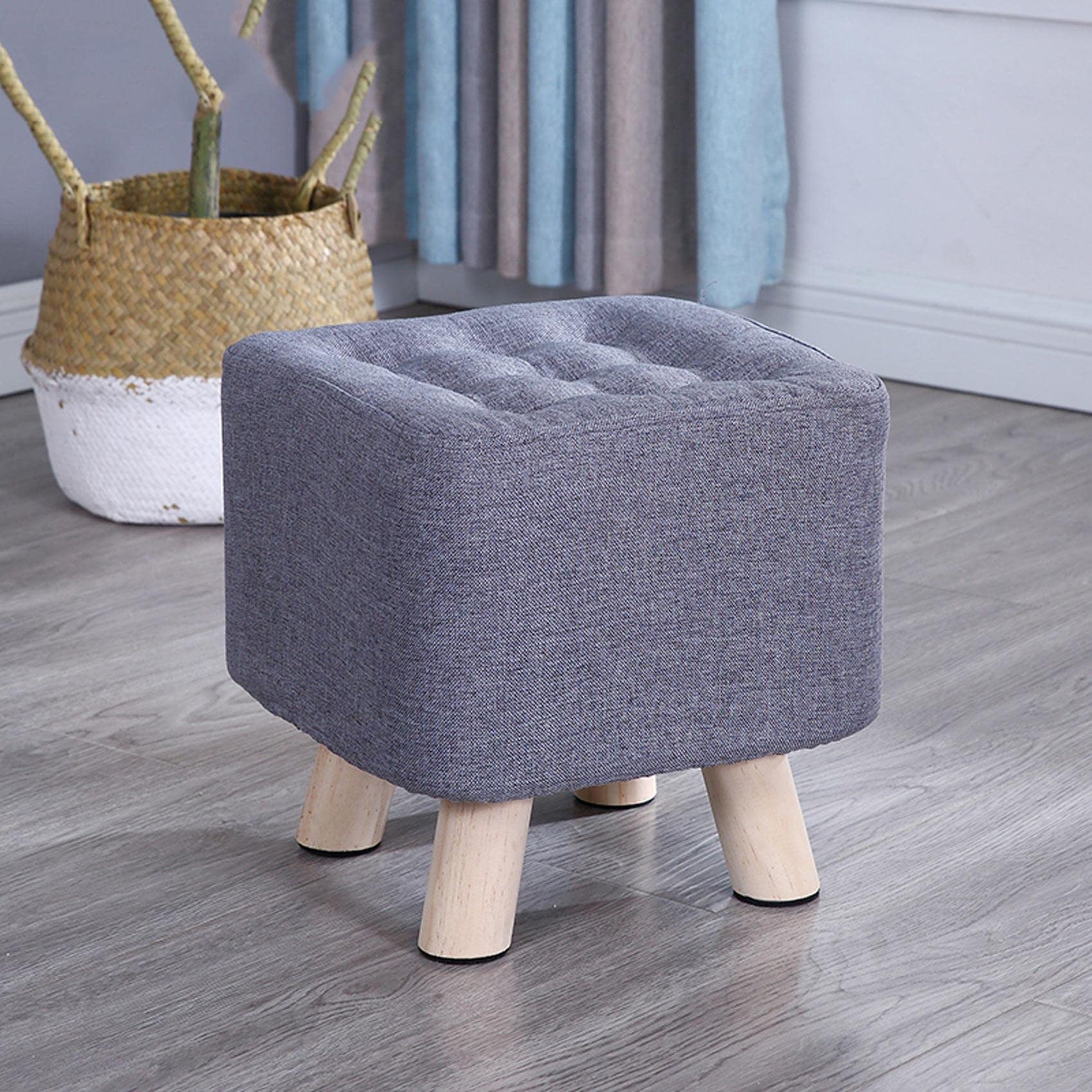 Tabouret de repose-pieds en lin gris de qualité supérieure avec revêtement déhoussable