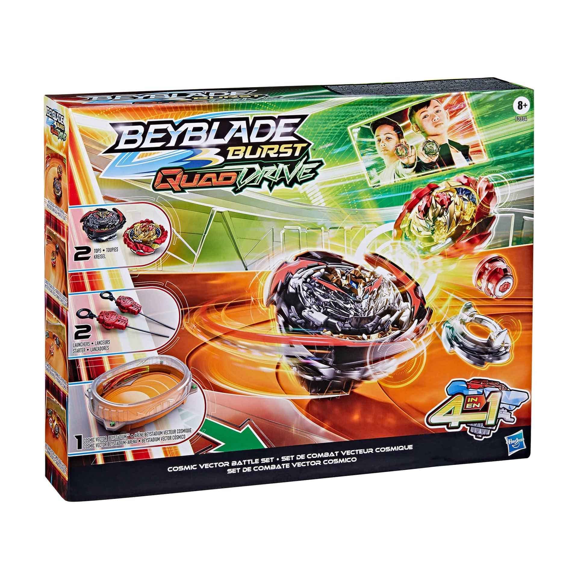 Beyblade Burst QuadDrive Cosmic Vector Battle Set - Beystadium Arena, 2 Spinning Tops and 2 Starters, for Children from 8 Years, Multicolour