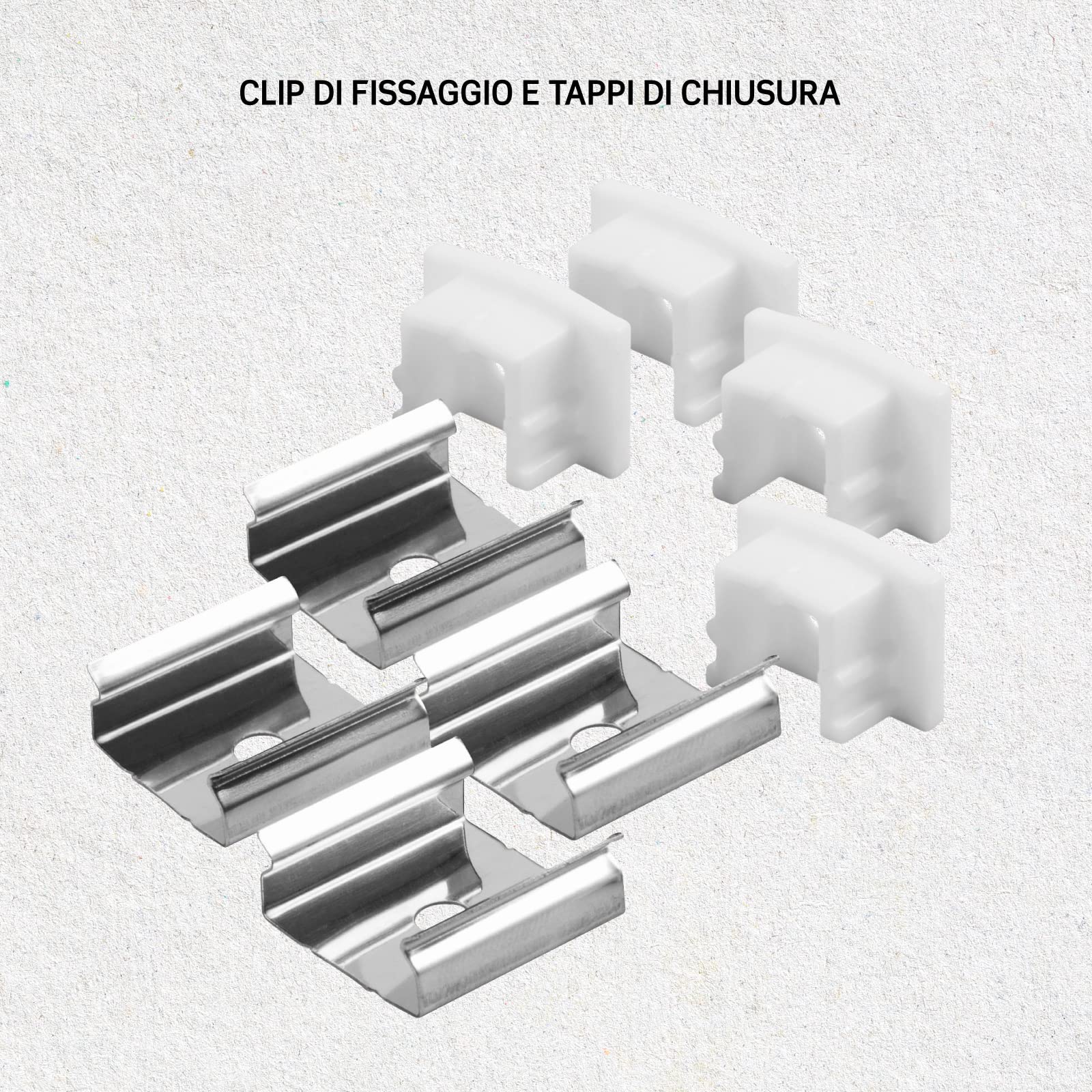 5 Profili Alluminio Per Strisce LED - 2m Cadauno, Grigio, Schermatura Opaca, Per LED Max 12.4mm