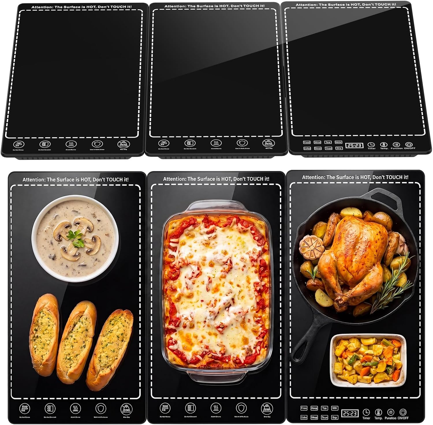 Electric Warming Tray, 3-in-1 Food Warmers for Parties Buffet with 10 Temp Settings and Timer, 25"x15" Glass Surface Warming Mat for Food, Modular Buffet Hot Plates for Catering and Gatherings