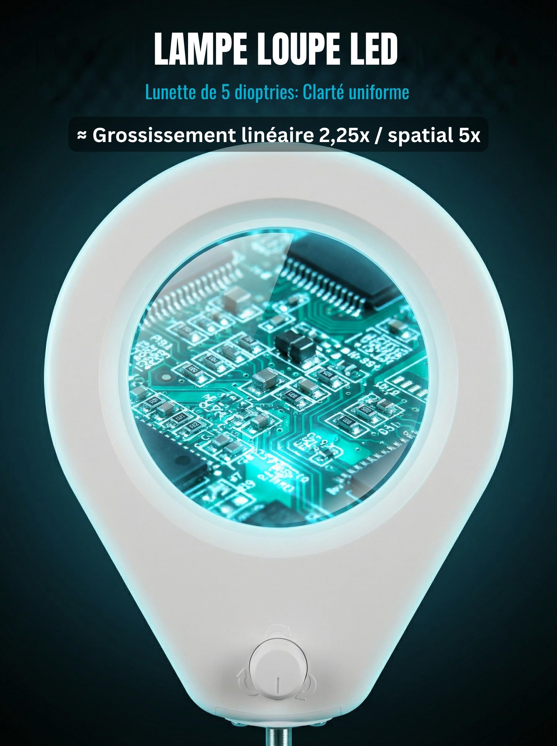 Lampe Loupe LED avec Pince & Bras Articulé – 5 Dioptries, Dimmable