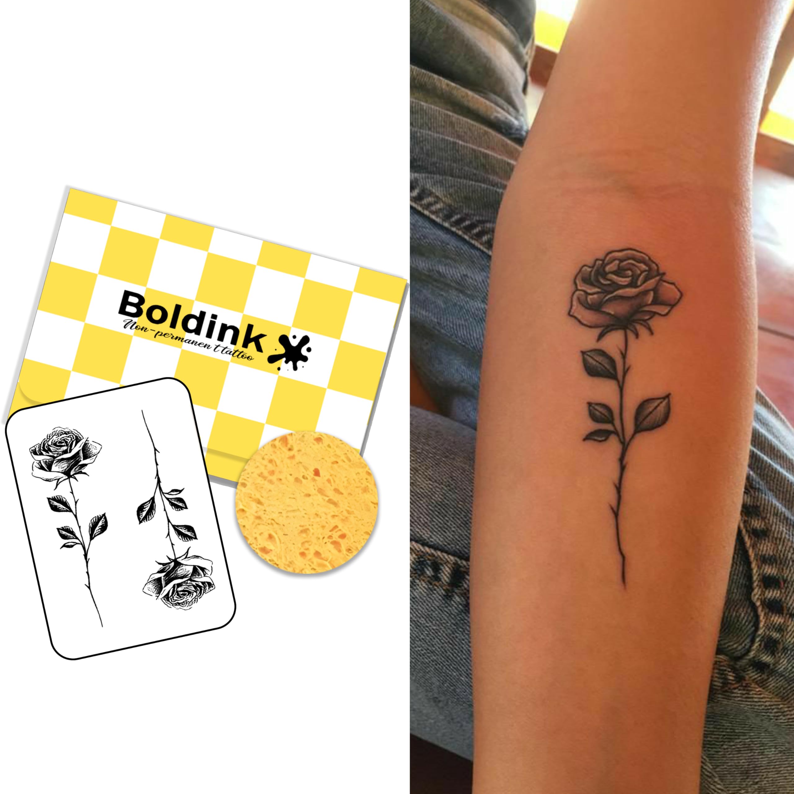 Boldink Temporary Tattoos,Semi Permanent Tattoos,15 Days Long Lasting Tattoo Stickers,Waterproof and Anti-reflective,Unique Design(Two Flowers)