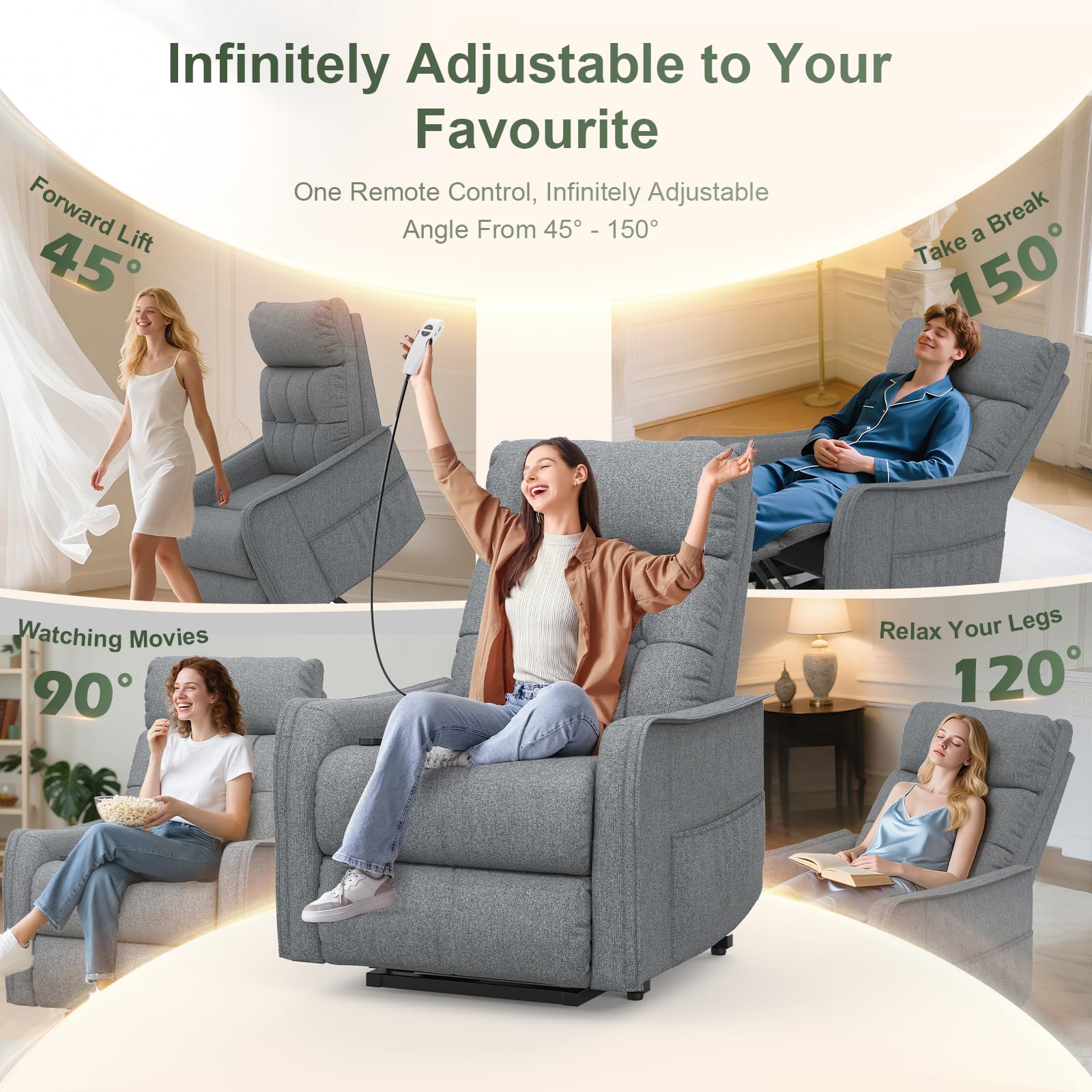 Fernsehsessel Relaxsessel mit Aufstehhilfe, Elektrisch Massagesessel mit Liege-Funktion Massage & Heizung, TV-Sessel, Ruhesessel, Polstersessel, Wohnzimmer-Sessel mit 2 Fernbedienungen