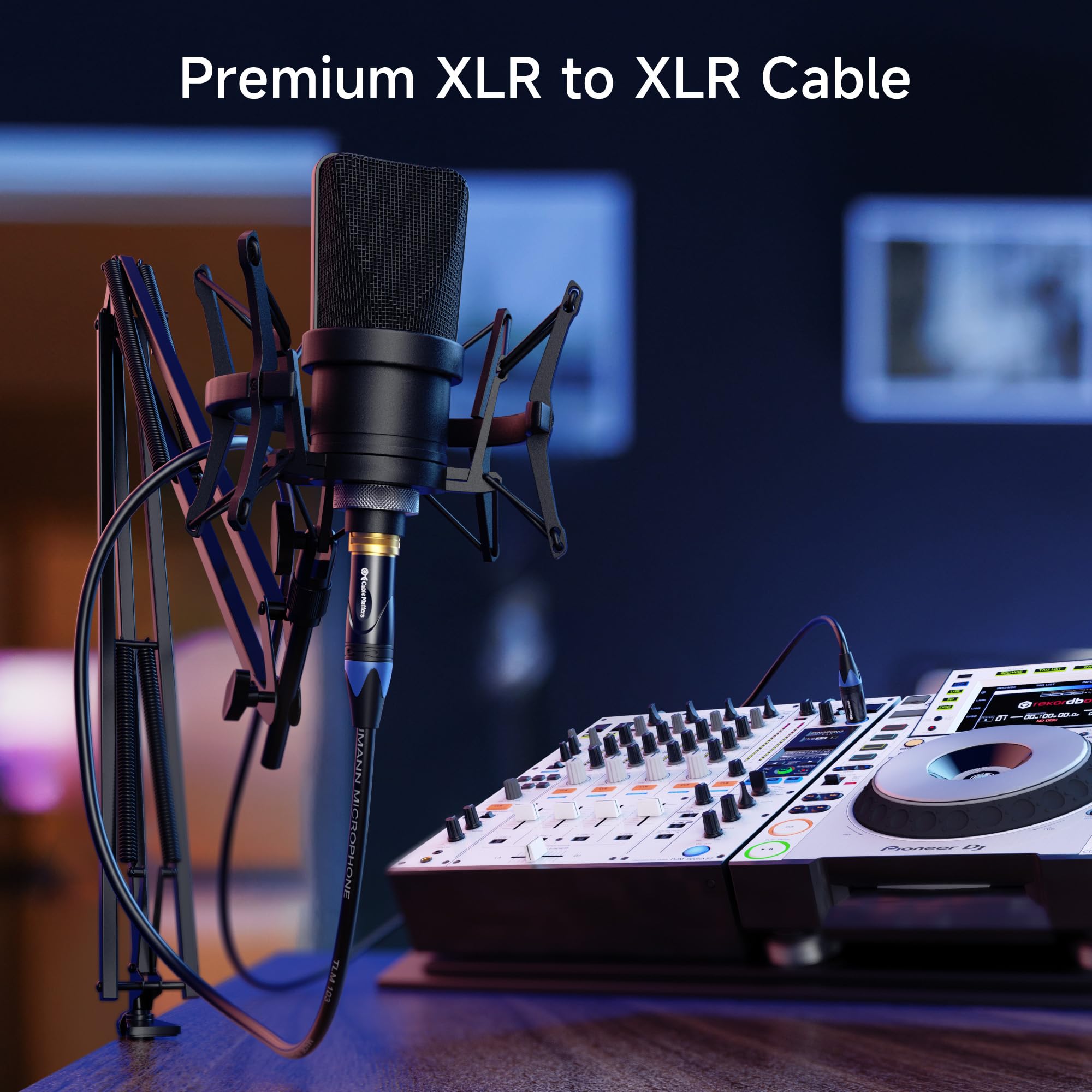 Cable Matters Paquete de 3 cables XLR blindados premium de 15 pies, cobre libre de oxígeno (OFC) XLR macho a hembra, cable de micrófono XLR de color/cable de micrófono