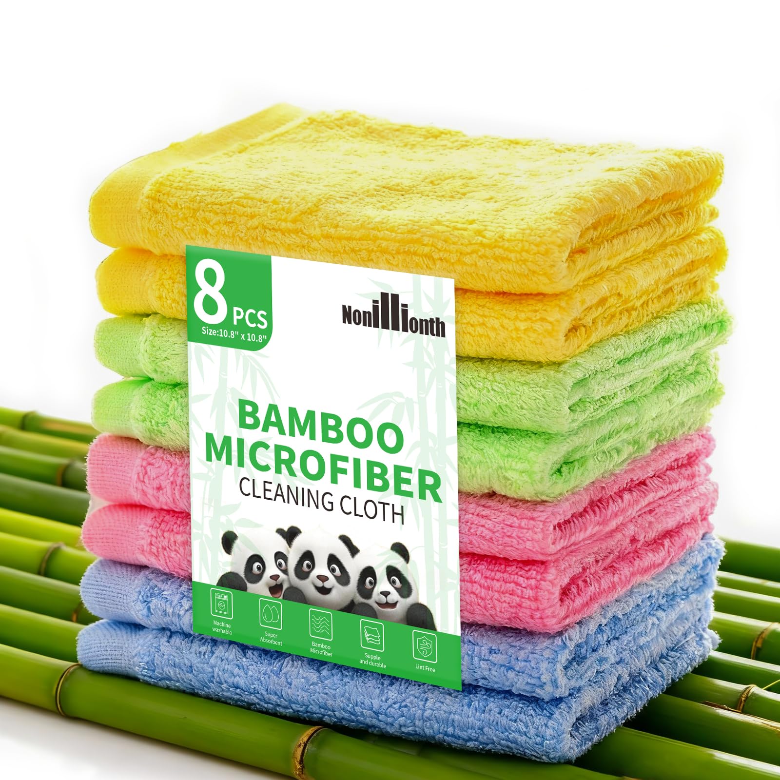 Bamboo Microfiber Cleaning Cloth-8Pcs Kitchen Wash Cloths,Wood Fiber Window Glass Rags,Micro Fiber Cloth for Cleaning Suitable for Dishes,Car Towel