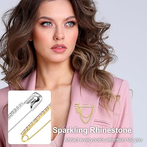Miniatura 6 de 20pcs Rhinestone Safety Pins, Sparkly Rhinestone Decorative Pins for Clothing, Classic Crystal Brooch Clips for Scarf Shawl Jeans Sweaters Dresses-