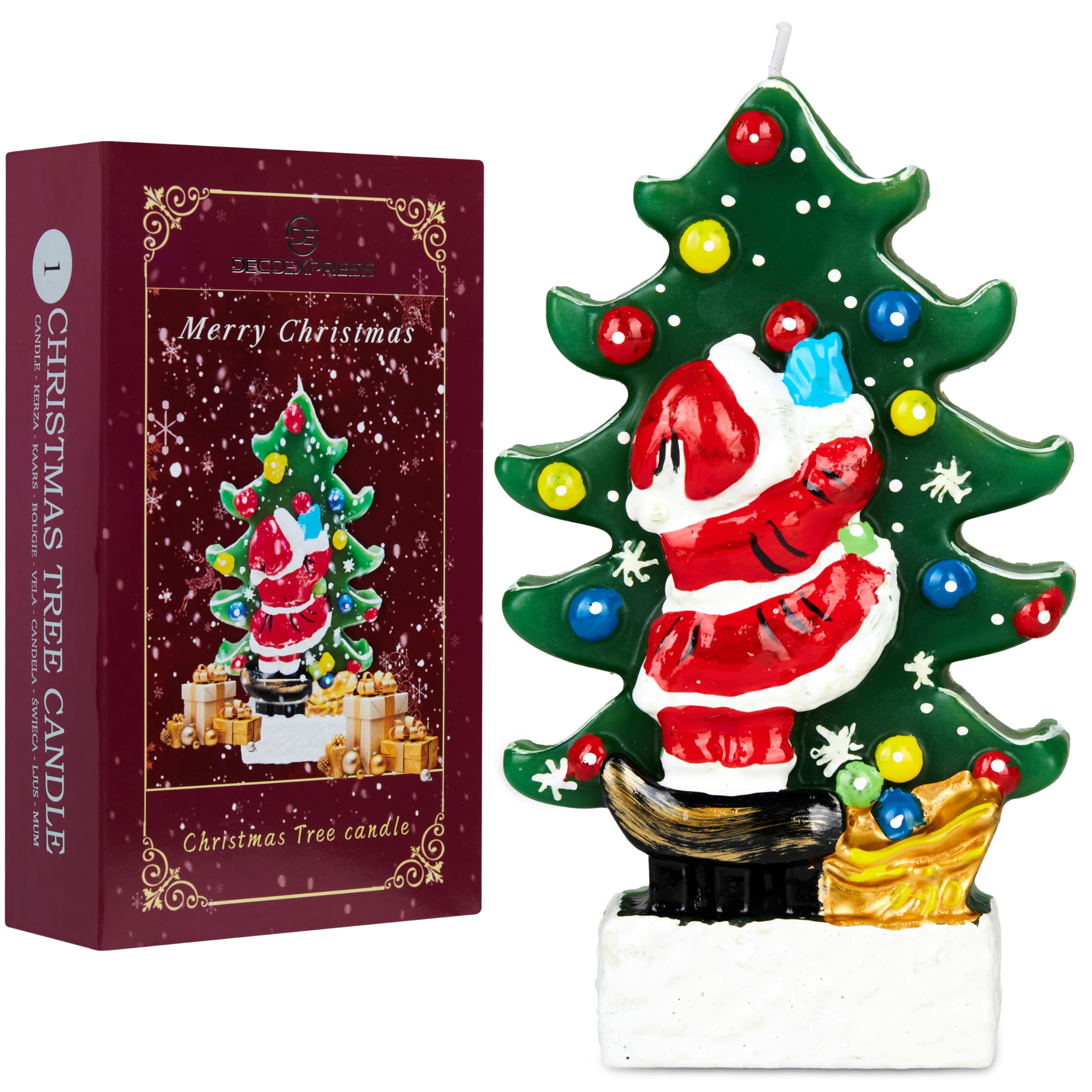 Deco Express Christmas Candle Santa and Christmas Tree Festive Decorations Xmas Gift Home Decor Table Centrepiece Home Accent 27 Hr Burn Time (Multi 1 Pcs)