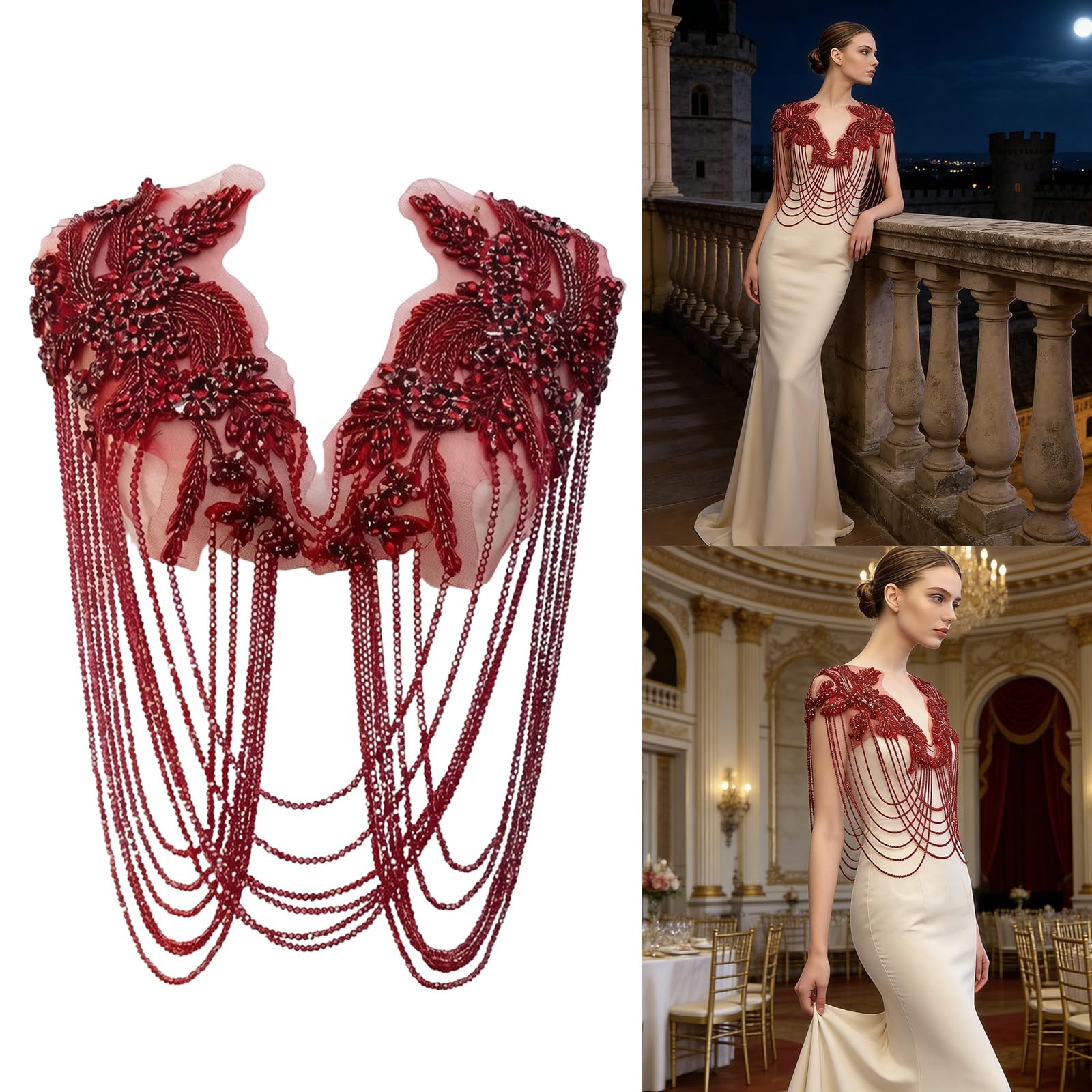 Apliques de flecos de diamantes de imitación, lentejuelas bordadas con cuentas, costura en parches de tela para vestidos de novia, disfraces de vestidos de noche, adornos para vestidos de novia