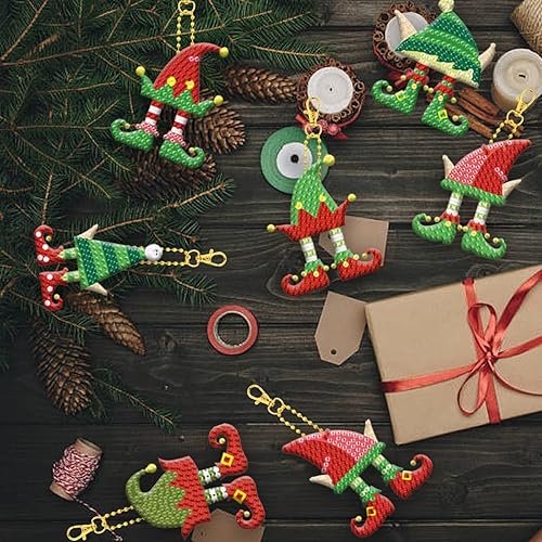 Miniatura 5 de Kit de llavero de pintura de diamante con patas de elfo de Navidad, accesorios de arte de diamante, accesorios de arte de diamantes para bricolaje,