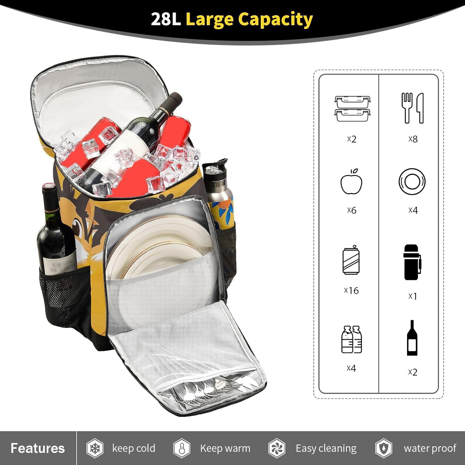 Cartoon Dog Cooler Backpack 36 Cans Leakproof Waterproof Backpack Cooler Bag Beach Accessories Travel Camping Fishing Backpack for Women Men