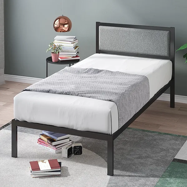ZINUS Korey Metal Platform Bed Frame with Upholstered Headboard, Wood Slat Support, No Box Spring, Easy Assembly, Twin