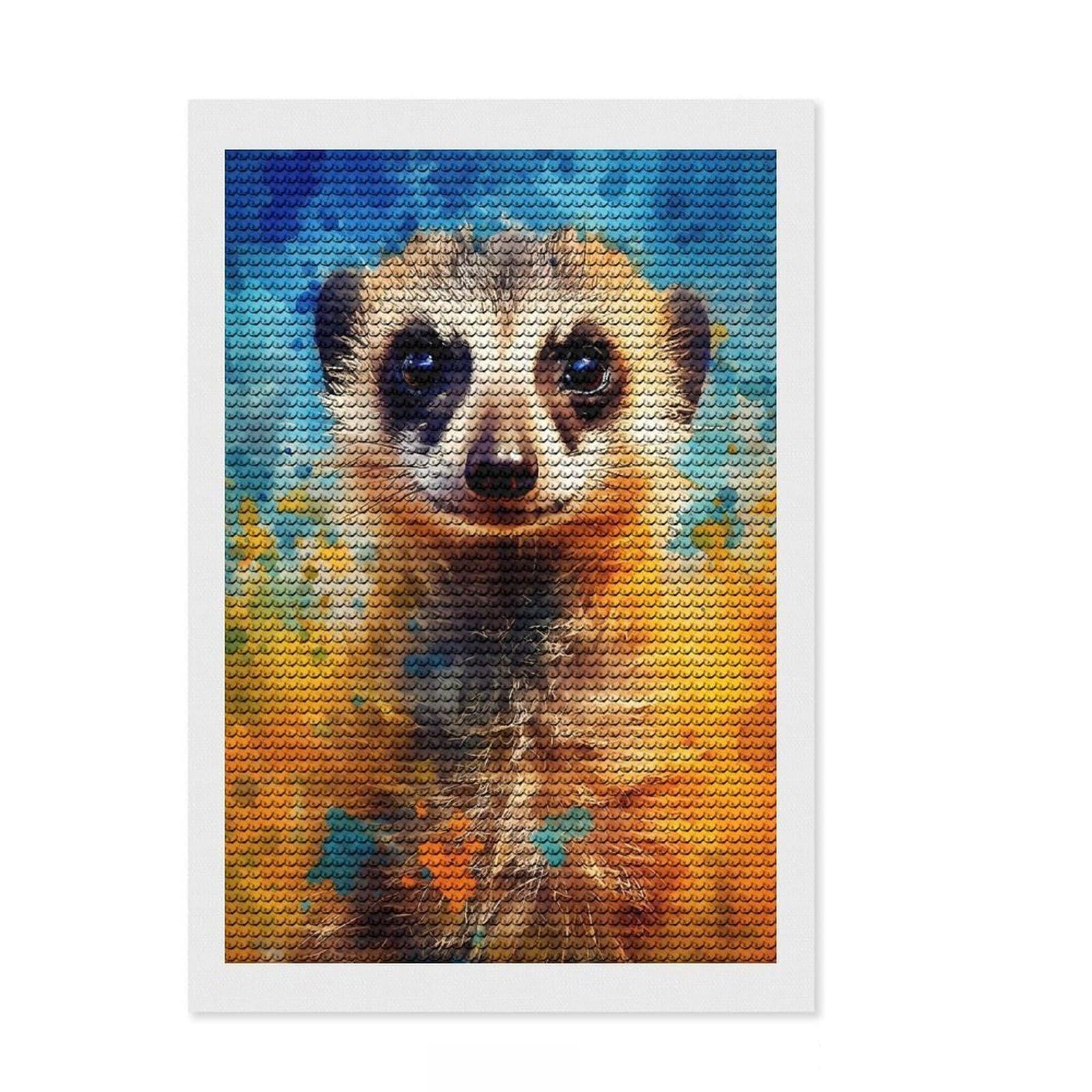 Junmoney Meerkat Animals Diamond Painting Set 8"x12", for Beginners, Neat Printed Canvas, Holiday Gift Idea, Farmhouse Decor, Printed Canvas