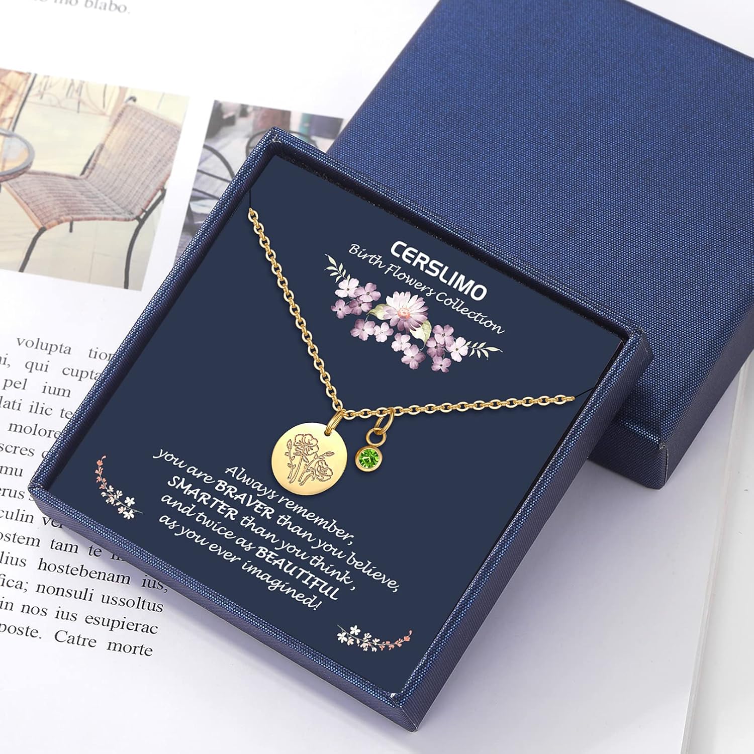 CERSLIMO Birthday Gifts for Her Birth Flower Necklaces, 18K Gold Plated Dainty Birth Month Floral Birthstone Disc Coin Pendant Necklaces | Women Wildflower Jewelry Gifts for Valentines Anniversary - Image 6