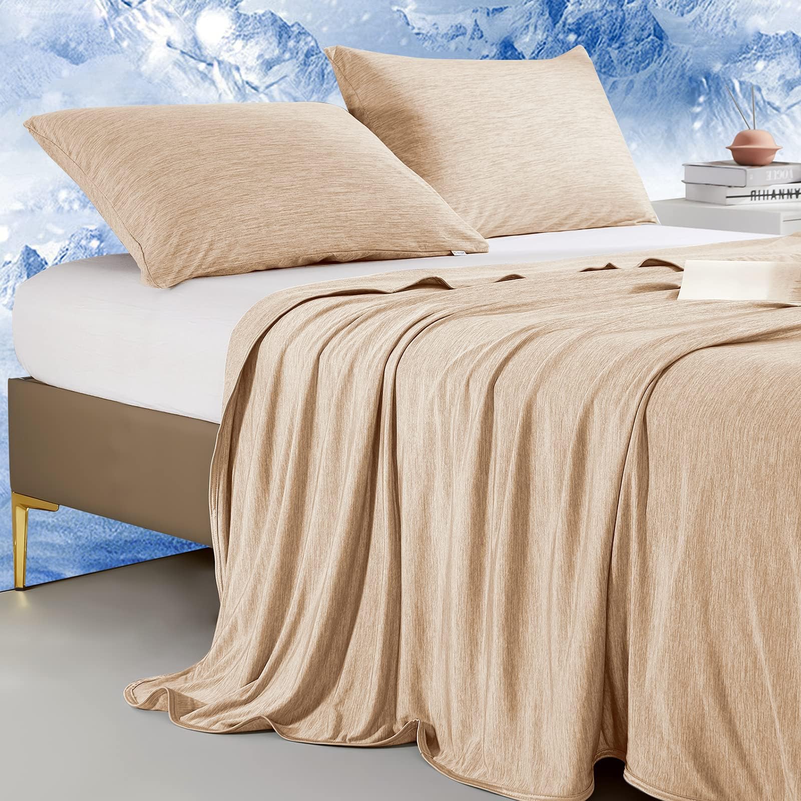 Marchpower Cooling Blanket, Arc-Chill 3.0 Cool Fiber Summer Blankets, Q-Max>0.5 Double-sided Lightweight Cool Blanket for Night Sweats Hot Sleeper Adult Kids, Breathable Comfort, 200x220cm, Beige