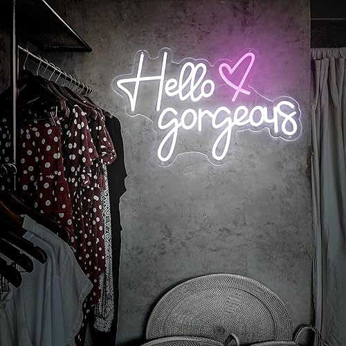 Miniatura 7 de Letrero de neón de Hello Gorgeous, letrero de neón para decoración de pared con adaptador y atenuador remoto, letrero LED grande de Hello Gorgeous
