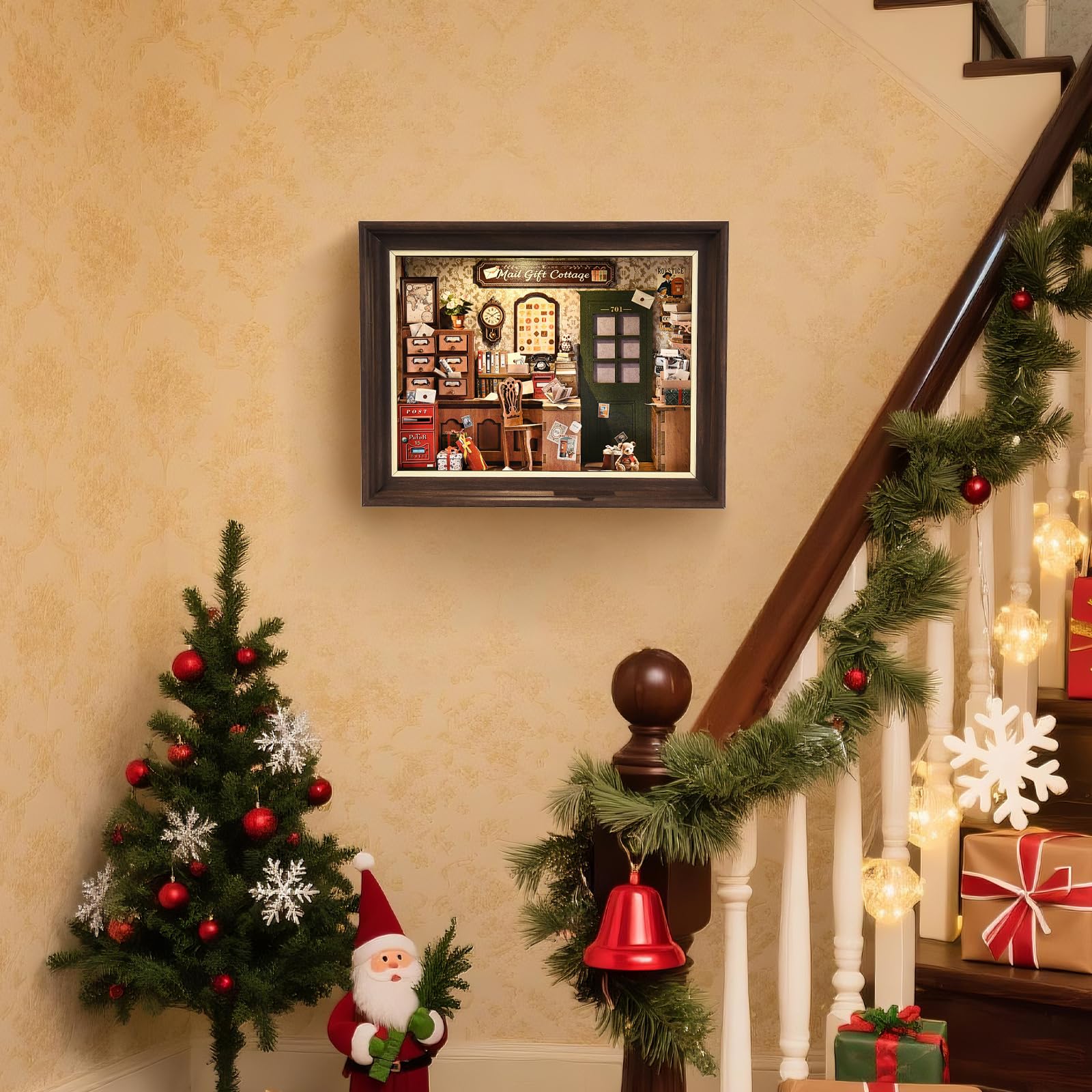 Zestaw Book Nook – drewniane puzzle 3D, z przełącznikiem LED i ramą do montażu na ścianie, miniaturowy dom dla początkujących, regał na książki, dekoracja stołu, dekoracja ścienna dla miłośników