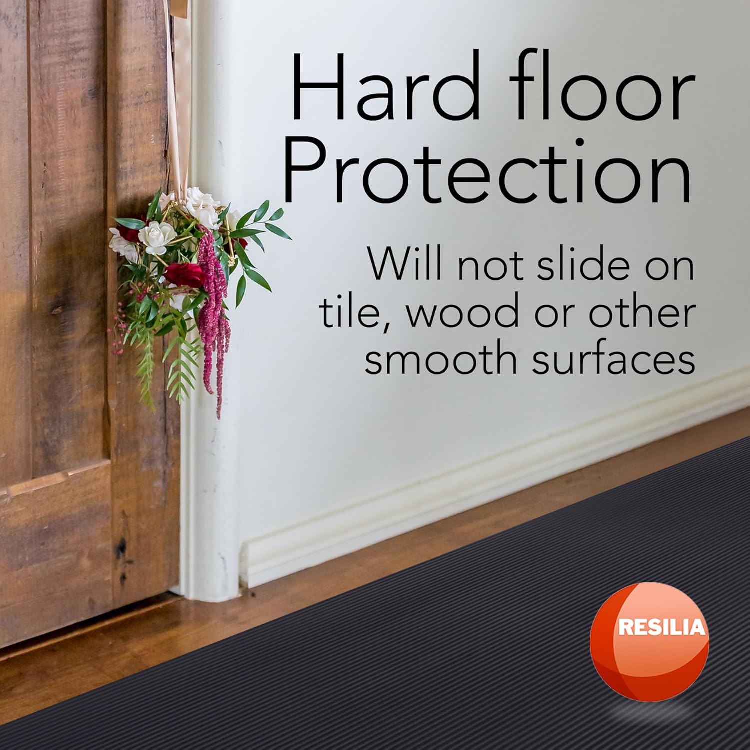 RESILIA Black V-Groove Utility Runner - Waterproof Vinyl Floor/Surface Protector, Heavy Duty Mats, Indoor Hardwood, Hard Floors, Garage, Hallway, Entryway, Kitchen, & Outdoor, 27” x 6’, Made in USA