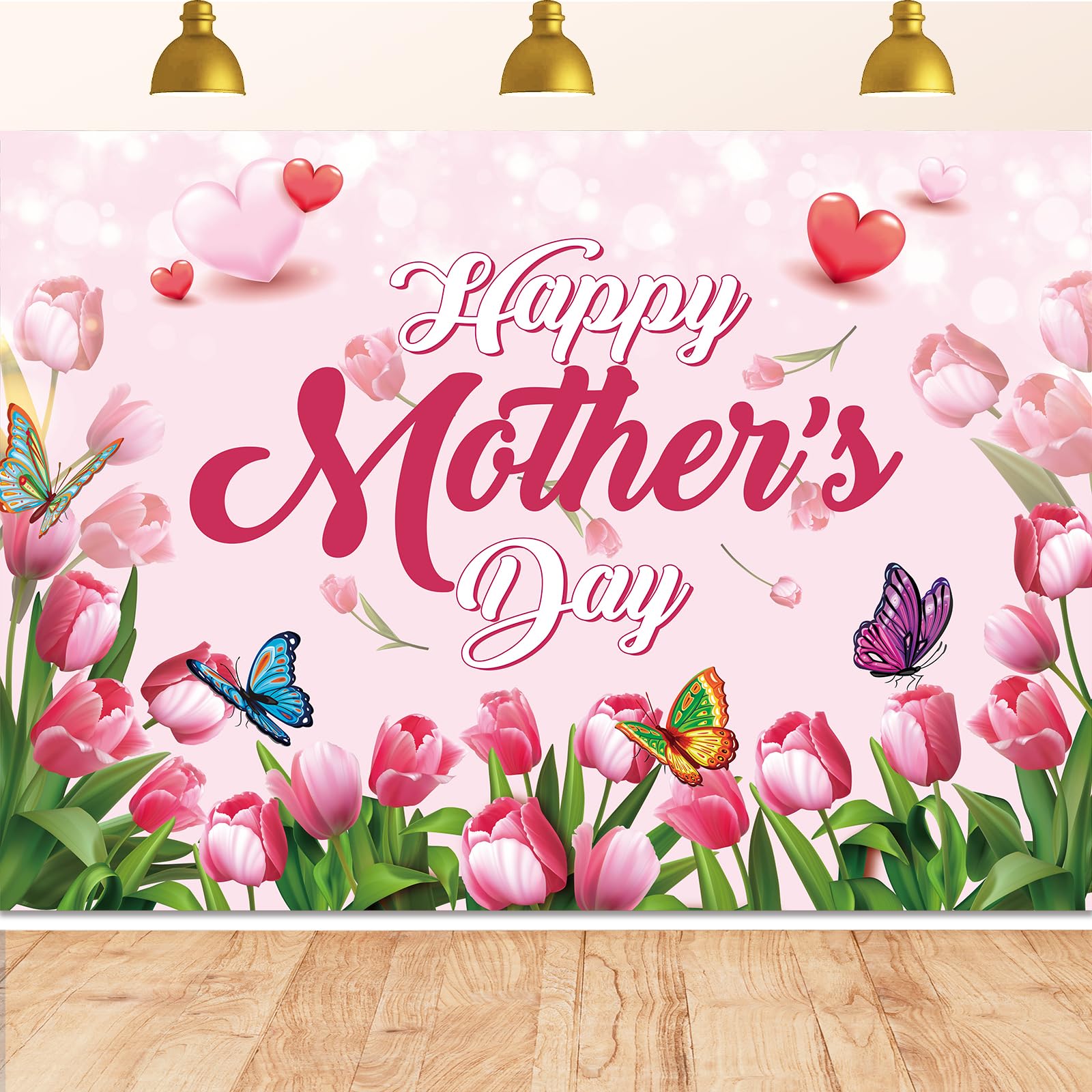 Mother's Day Backdrop,7X5FT Mother's Day Background Tulips Flowers Family Decor Backdrop Happy Mother's Day Backdrop Mothers Day Banner Mothers Day Backdrop Party Decor Supplie