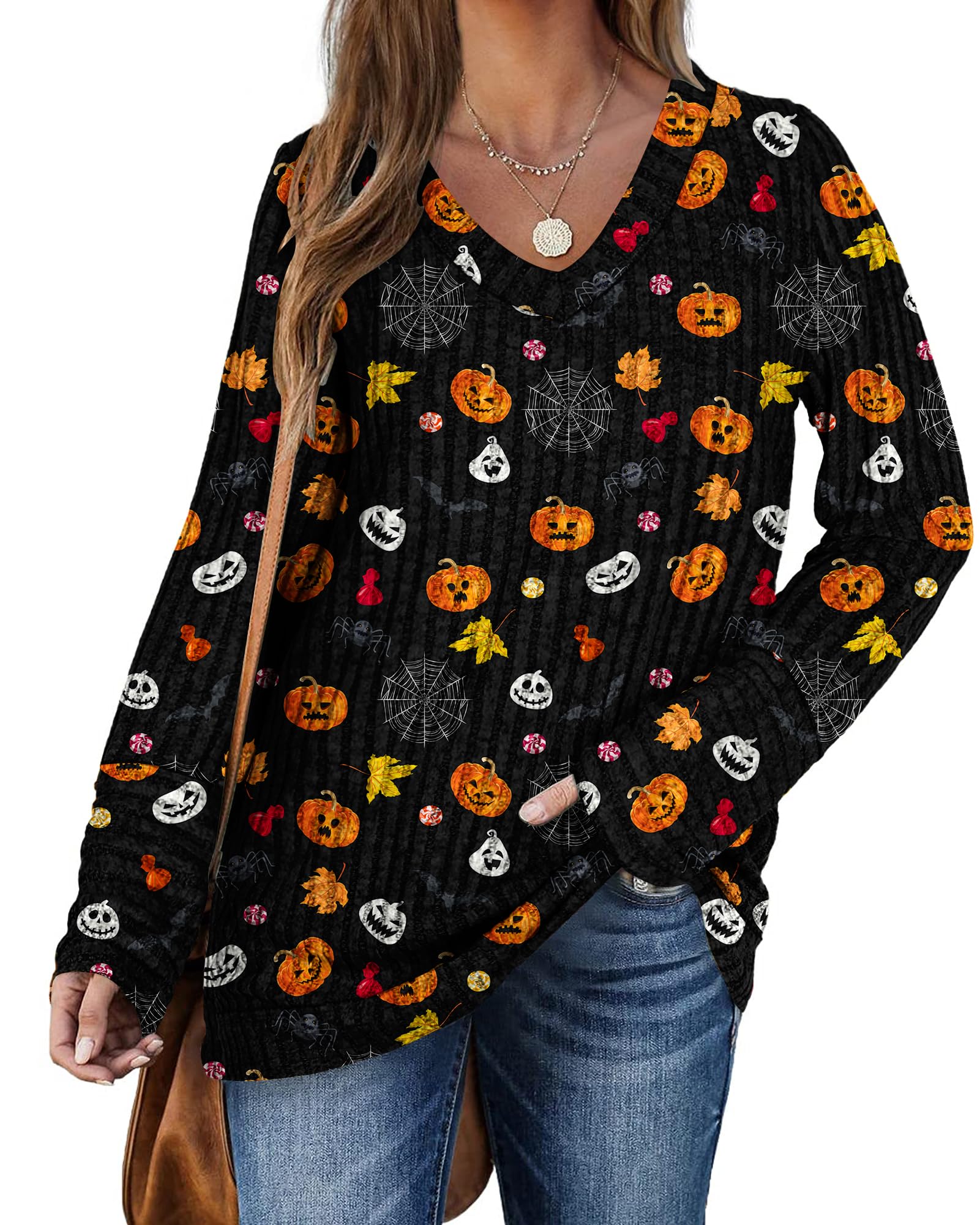 PLOKNRD Pullover Damen Winter Casual Langarm Oversize Sweater V-Ausschnitt Lightweight Oberteile