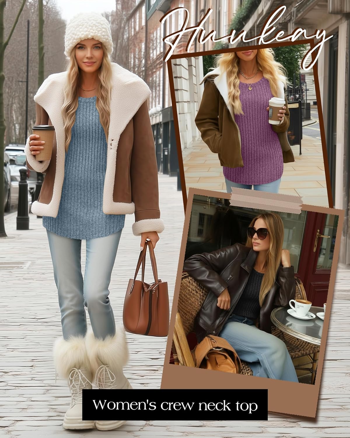 Huukeay 3 Pack Women's Long Sleeve Sweaters Lightweight Crew Neck Tunic Tops with Thumb Holes Loose Ribbed Curved Hem Shirts - Image 2