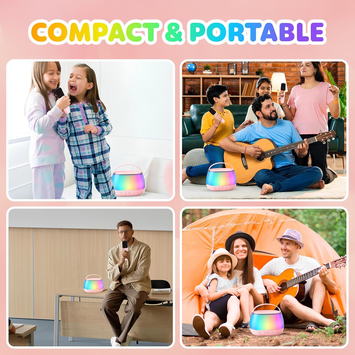 Kids Karaoke Machine with 2 Wireless Microphones, Bluetooth Speaker with Voice Changer & LED Lights, Portable Singing Toy Gift for Boys & Girls Ages 3–12 - Image 8