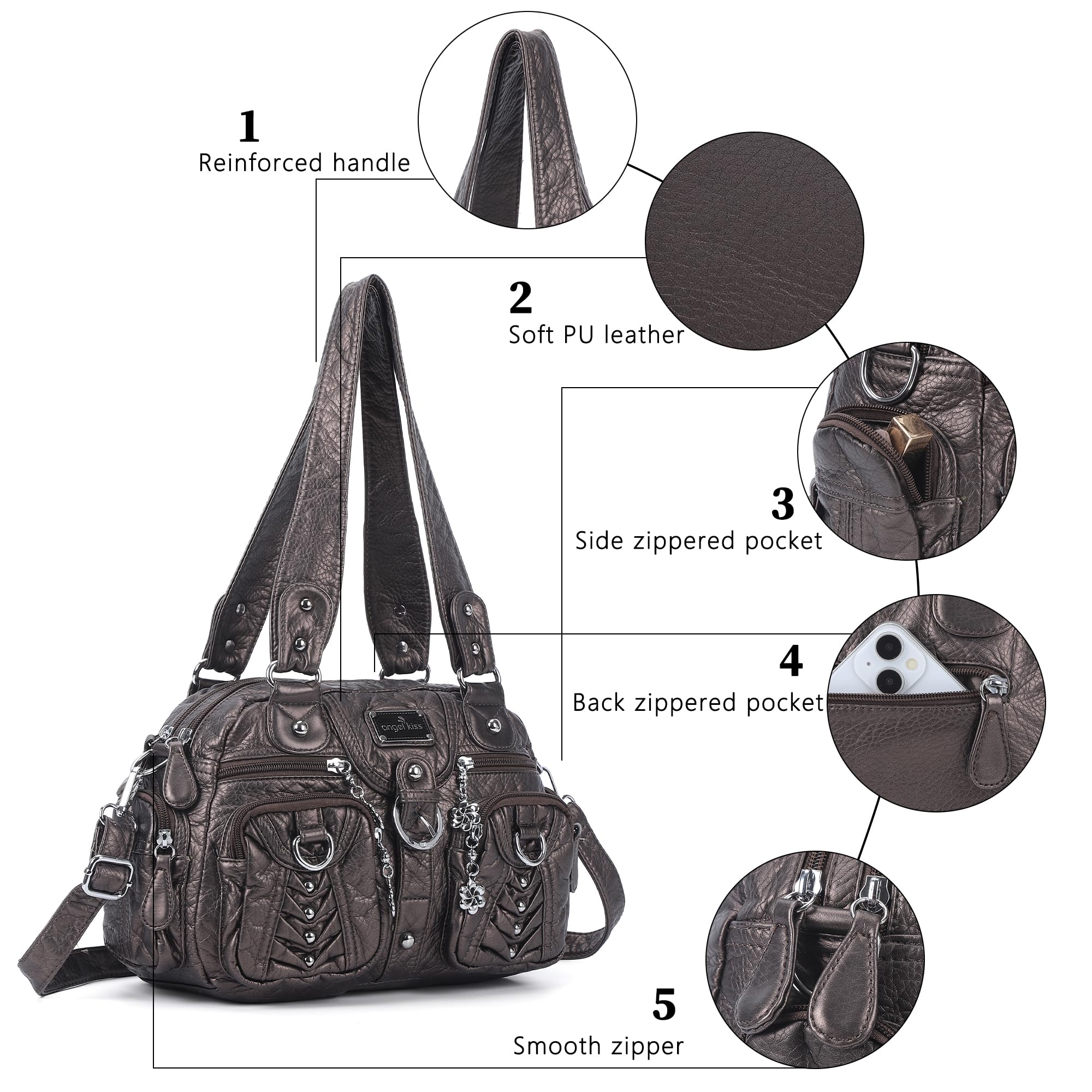 Angel Kiss Borsa Donna Tracolla Pelle PU Borsa a Mano Tote Bag Media Elegante Impermeabile Grande Capacità Molte Tasche Scomparti, per Lavoro, Scuola, Shopper, Università e Viaggio