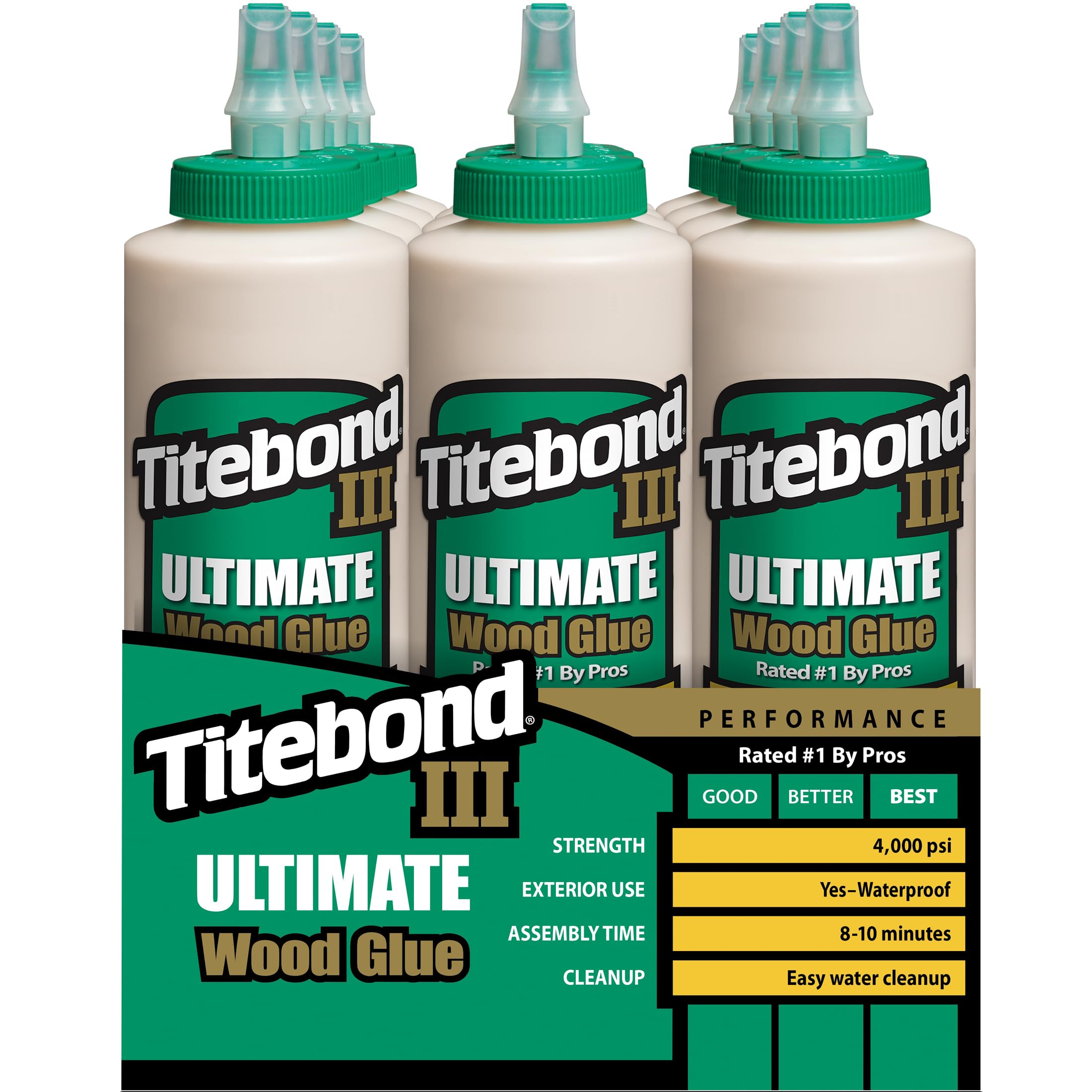 Titebond III Ultimate Wood Glue 16 Oz. (12 Pack) – Premium Professional Woodworking Adhesive, Waterproof, Strong Initial Tack, Interior/Exterior Use, Easy Water Cleanup – 1414