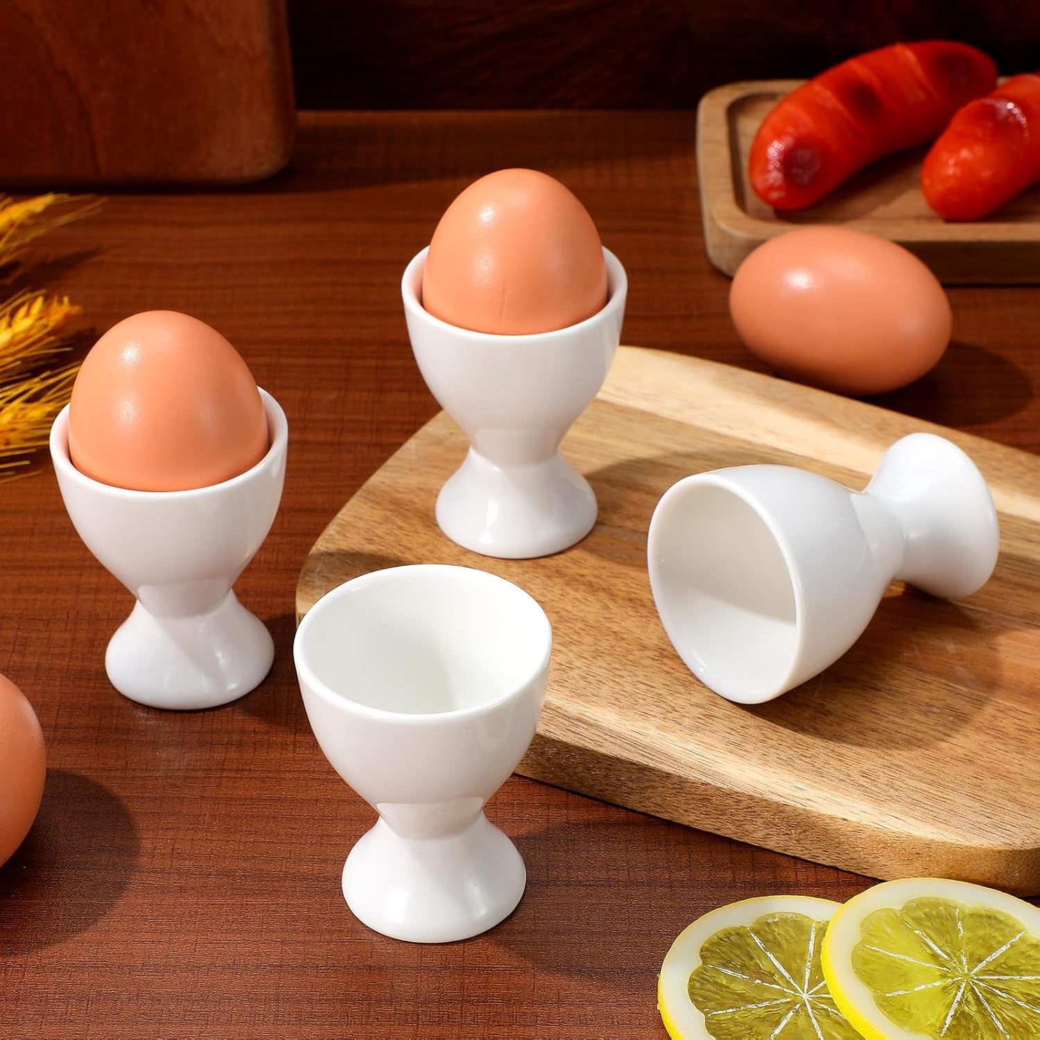 Ceramic Egg Cups with Modern Design 4 Pcs for Hard Boiled Eggs and Entertaining Guests in Kitchen