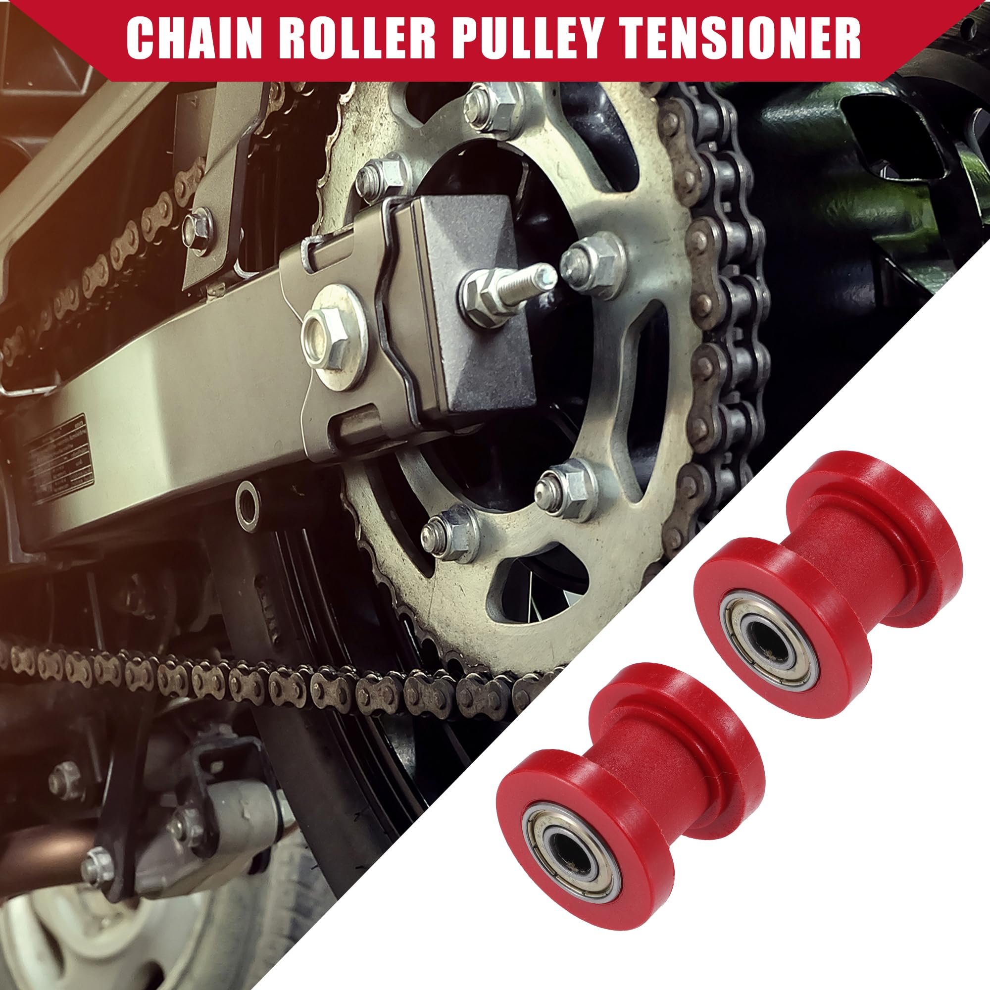 Tendicatena a Rulli per Moto e ATV, 8 mm, Set da 2 Pezzi Rosso