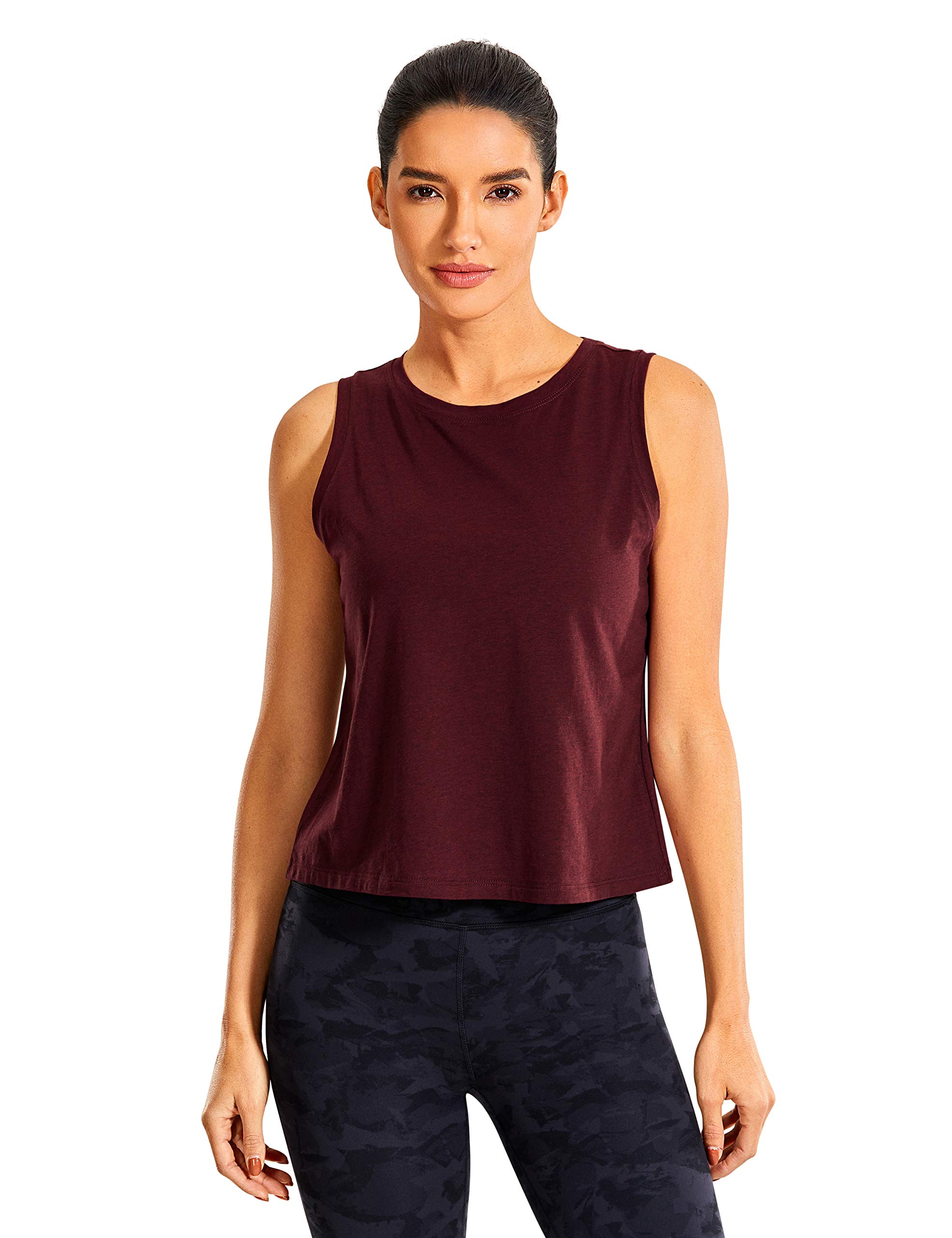 CRZ YOGAPima Cotton Cropped Tank Tops for Women Workout Crop Tops High Neck Sleeveless Athletic Gym Shirts