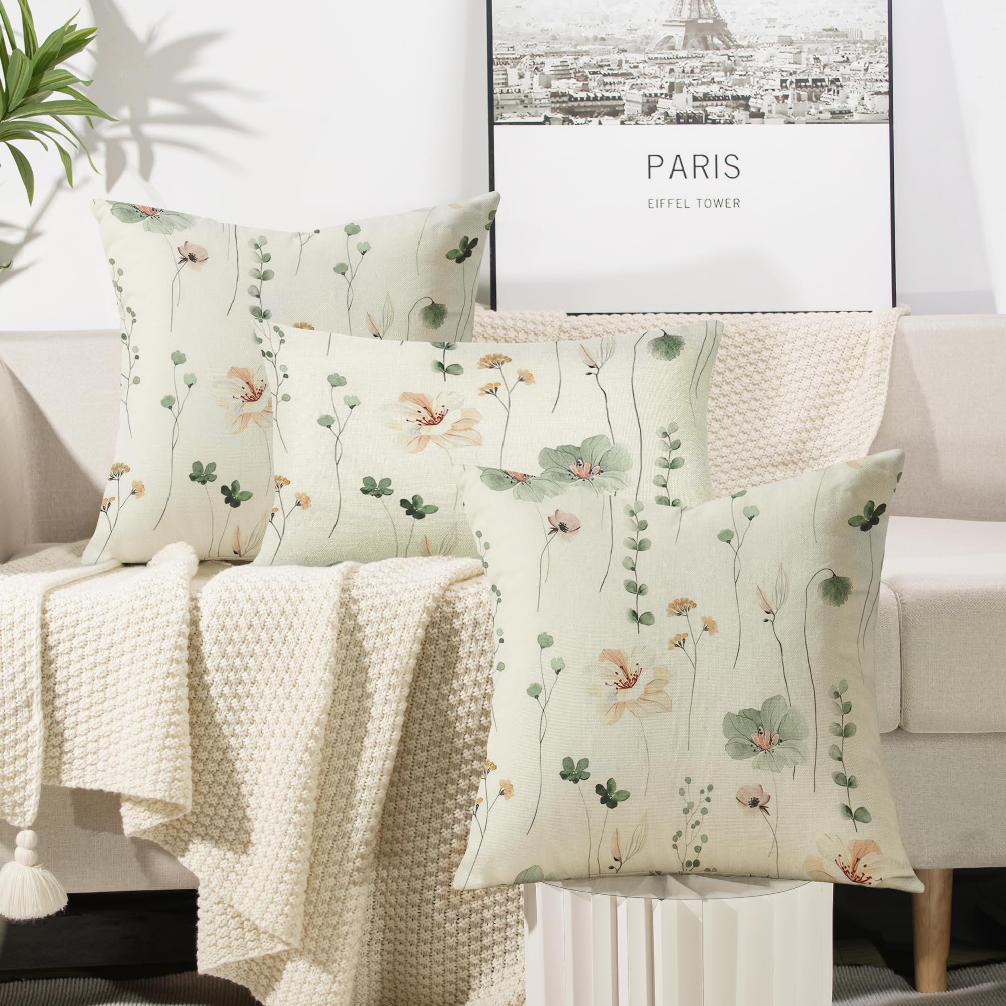YCOLL Federe Cuscini Divano 30x50 set di 2 Cuscini per Divano in Lino,Federe Cuscini Decorativi Fodere per Cuscini ad Acquerello Floreale, per Divano Camera Letto da Soggiorno Cuscini da Esterno