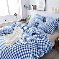 Vista 2 de FADFAY Juego de funda de edredón de cuadrícula azul, tamaño individual, 100% algodón, ultra suave, a cuadros, reversible, con cierre de cremallera