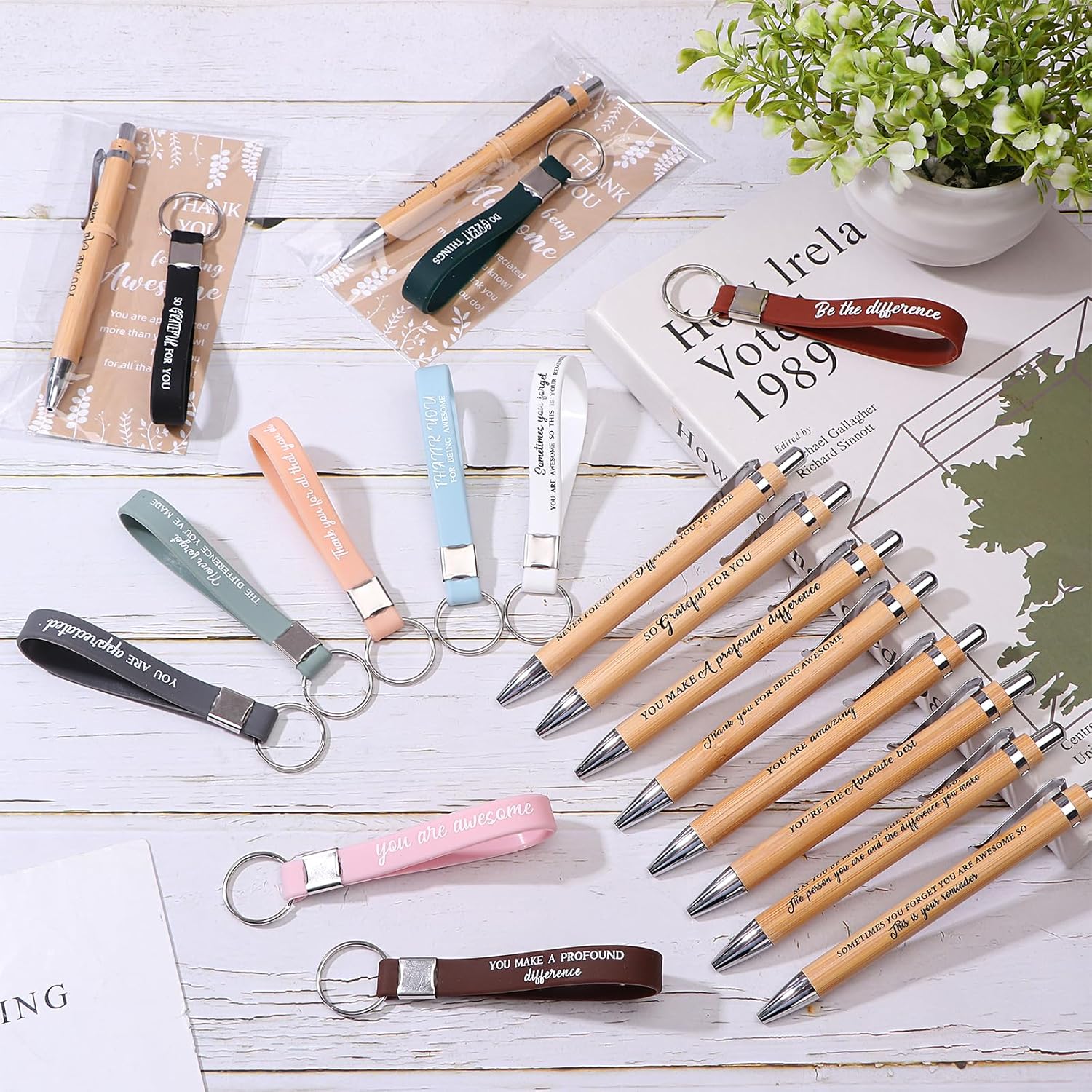 50 Sets Employee Appreciation Gifts Motivational Pens Inspirational Keychains Thank You Greeting Cards Appreciation Ballpoint Pen Thank You Gifts for Coworkers Employee Teacher Nurse Staff Team Gift