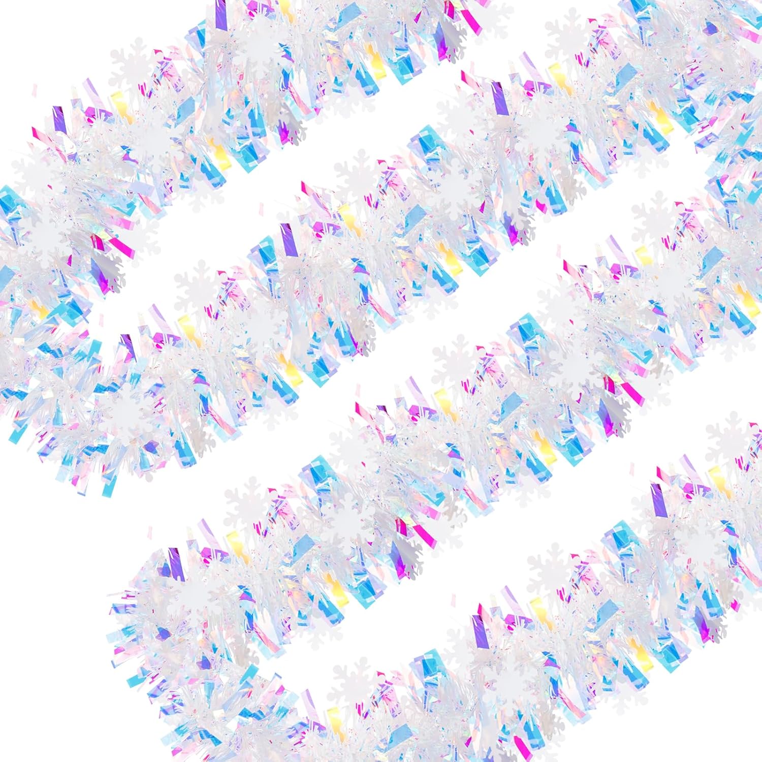 Christmas Tinsel Garland, 33ft Christmas Snowflake Tinsel