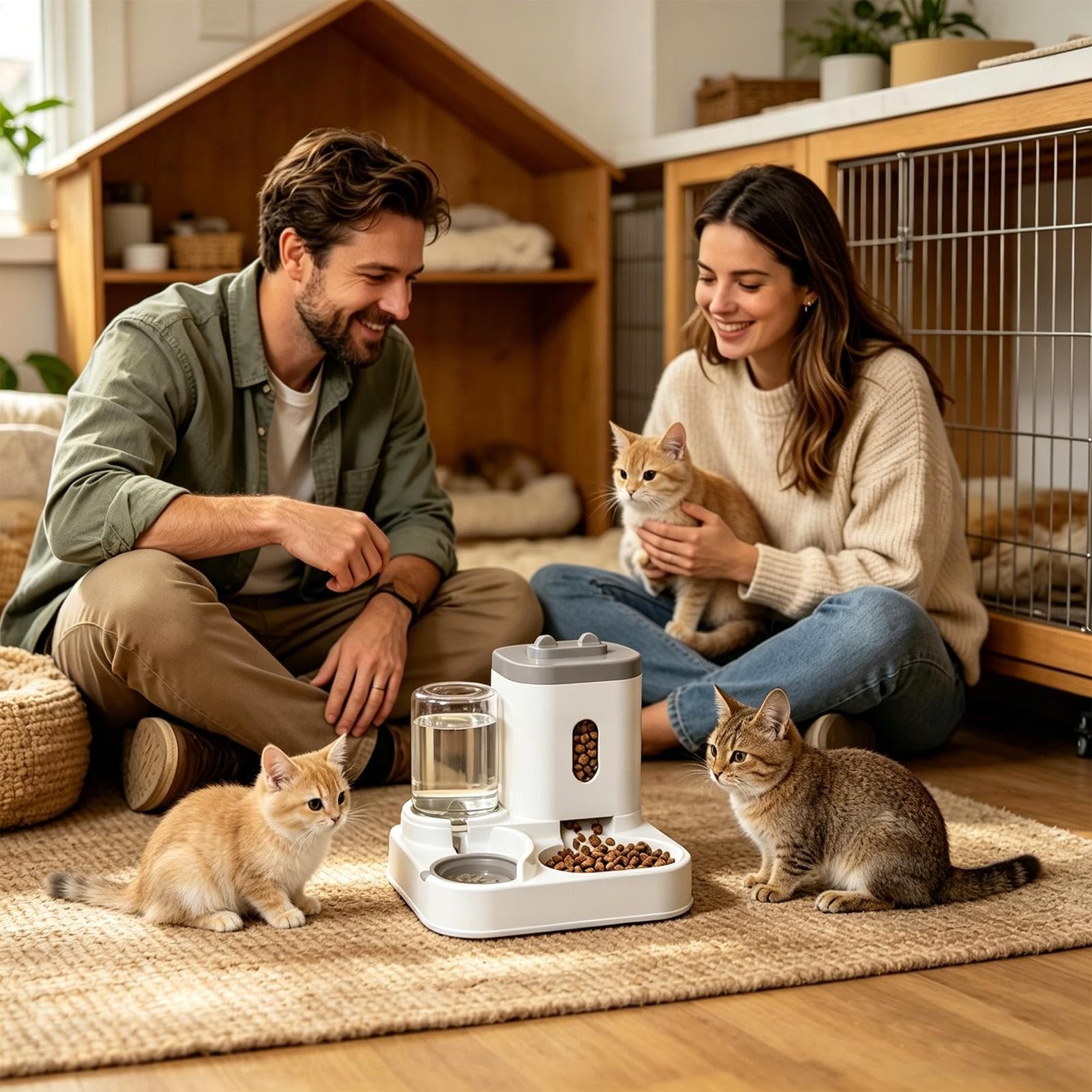 Comederos Automático para Gatos - Dispensador De Agua Y Comida para Mascotas 2 En 1 | Dispensador Inteligente De Comida para Gatos Automático para Interiores para Perros Y Gato Pequeños (Gris)