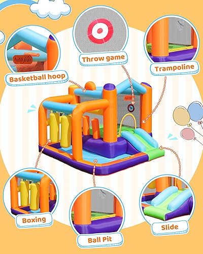 Miniatura 3 de Casa inflable de rebote para niños, para fiestas en interiores y exteriores con zona de salto resistente, tobogán, piscina de bolas, patio trasero,