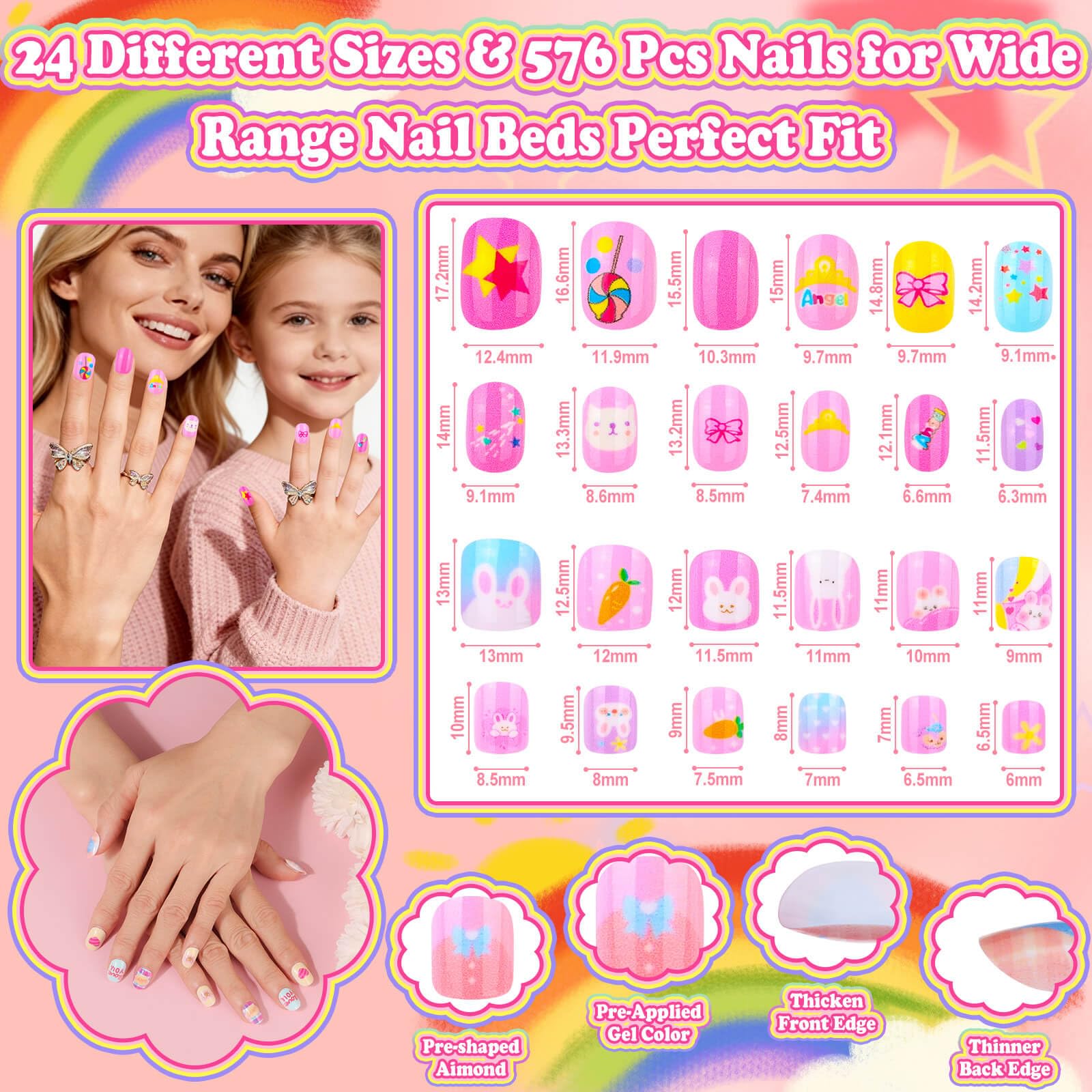 Kids Press-On Nail Art Kit with Glue, Remover and Storage Case