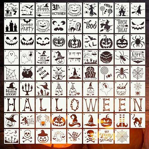 80 Pcs 3 x 3 Inch Halloween Stencils for Painting