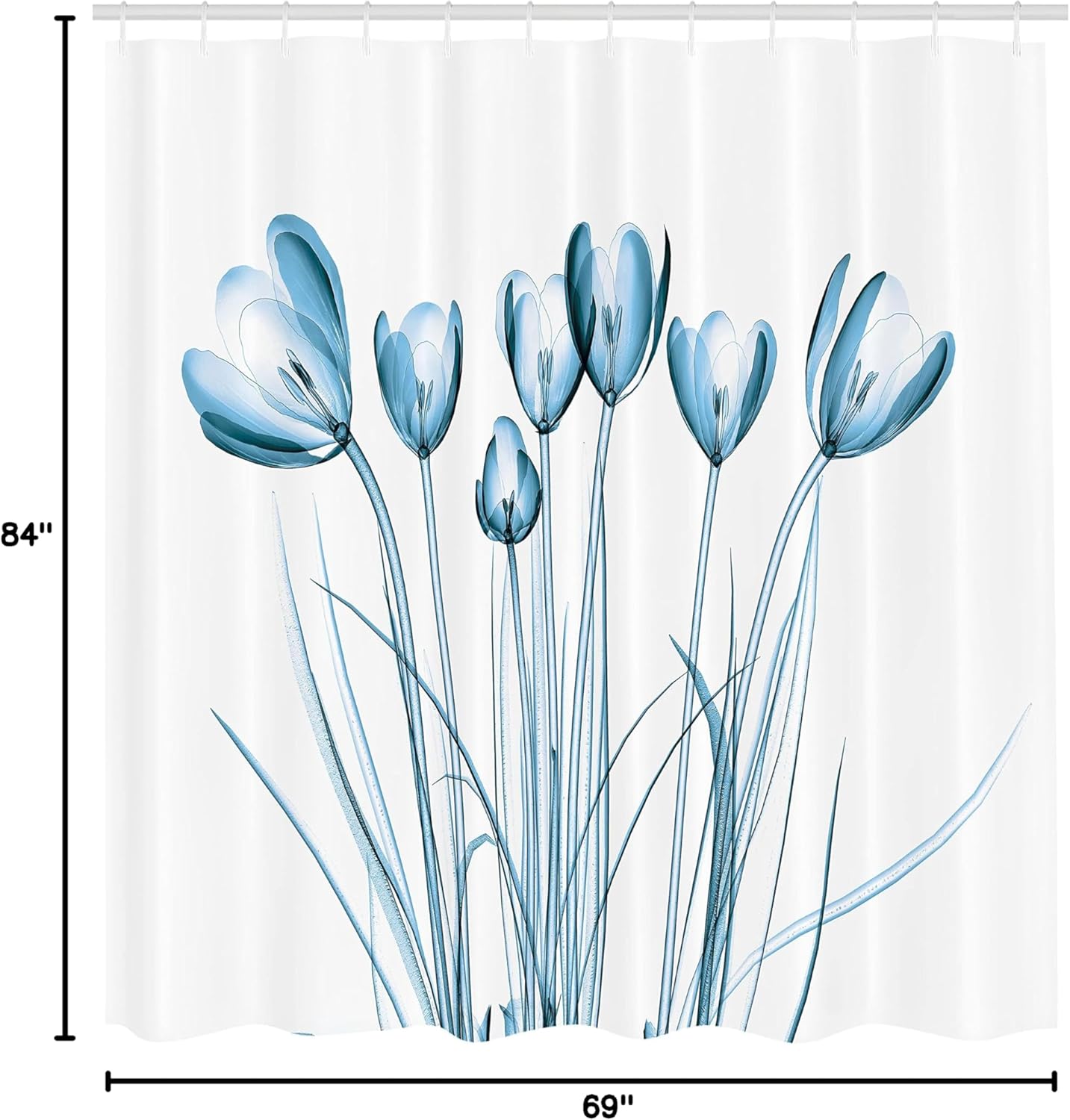 Ambesonne Flower Shower Curtain, X-ray Image of Tulips Solarized Effect Nature Inspired Illustration, Cloth Fabric Bathroom Decor Set with Hooks, 69" W x 84" L, Aqua