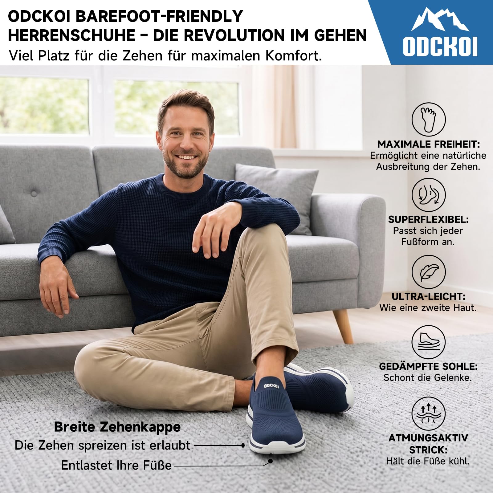 ODCKOI Slip On Sneaker Herren Ohne Schnürsenkel Schuhe Outdoor Sportschuhe Leichtgewichts Atmungsaktiv Hand-Free Freizeit Straßenlaufschuhe