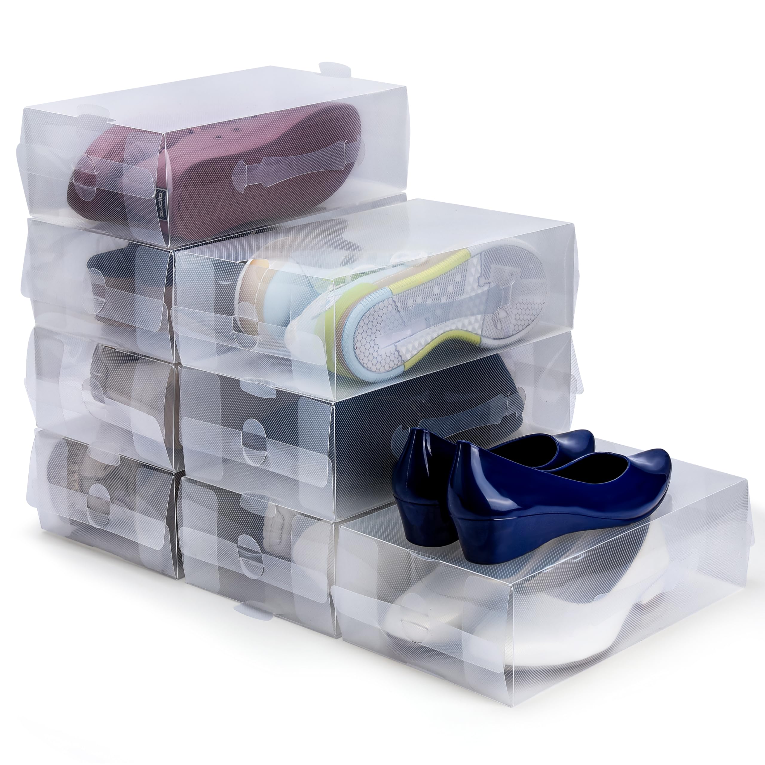 Kurtzy Shoe Storage Boxes (10 Pack) - Stackable Storage Boxes for Shoe/Trainer Storage - Plastic Shoe Organiser Box Set for Men/Women - Travel Shoe Boxes - Clear