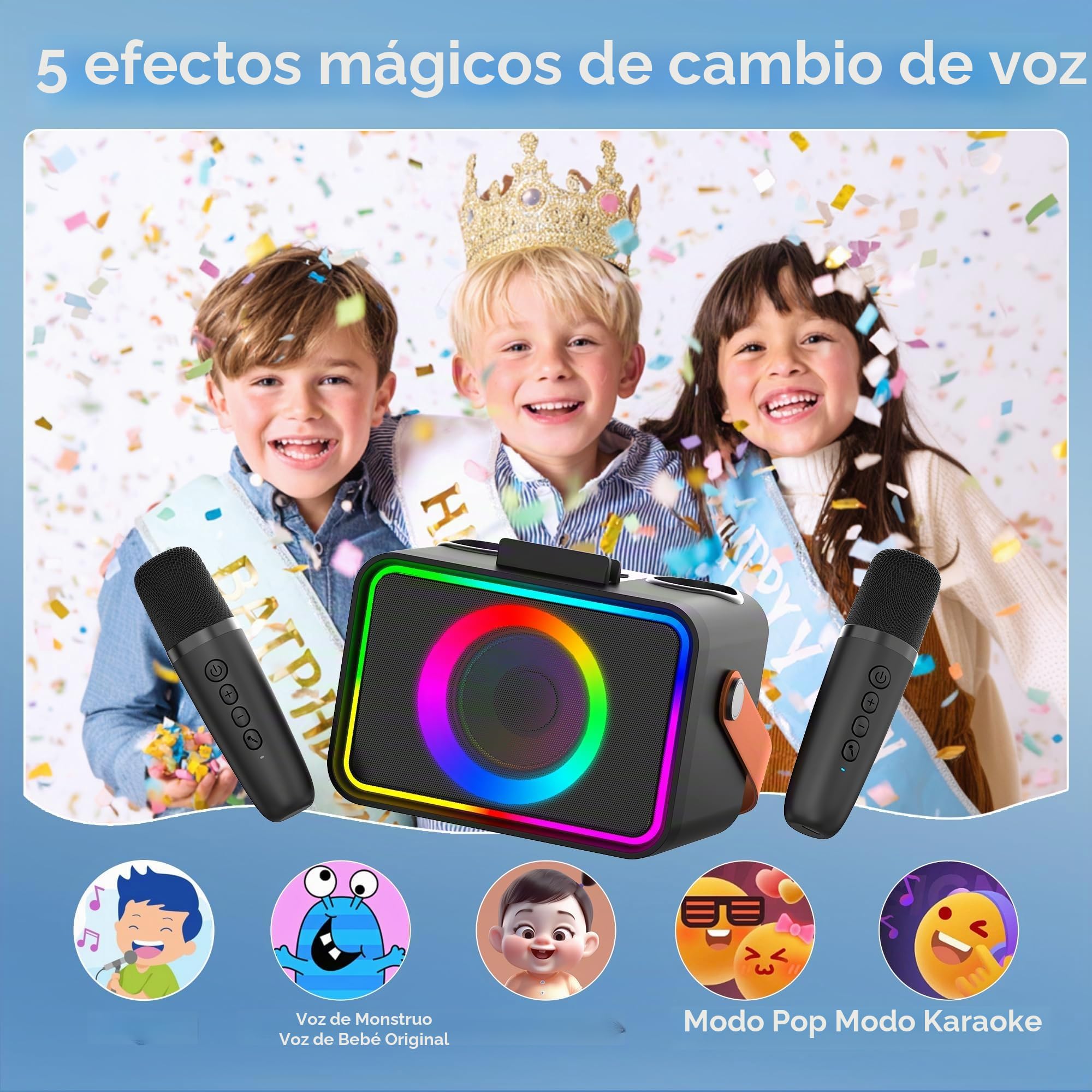 Máquina de Karaoke con 2 micrófonos para Adultos y niños, Altavoz de Karaoke Bluetooth portátil para Adultos y niños, Sistema PA de Fiesta con Luces de Discoteca para reuniones, Regalos para la