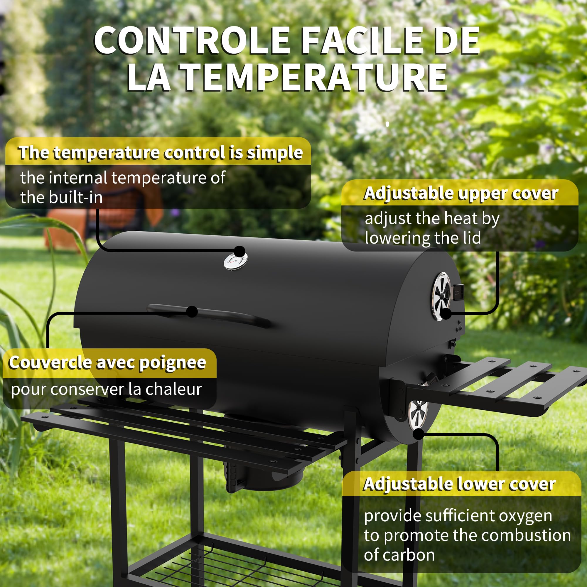 Dewinner XXL Charcoal Barbecue with Adjustable Vent and Anti-Burn Gloves