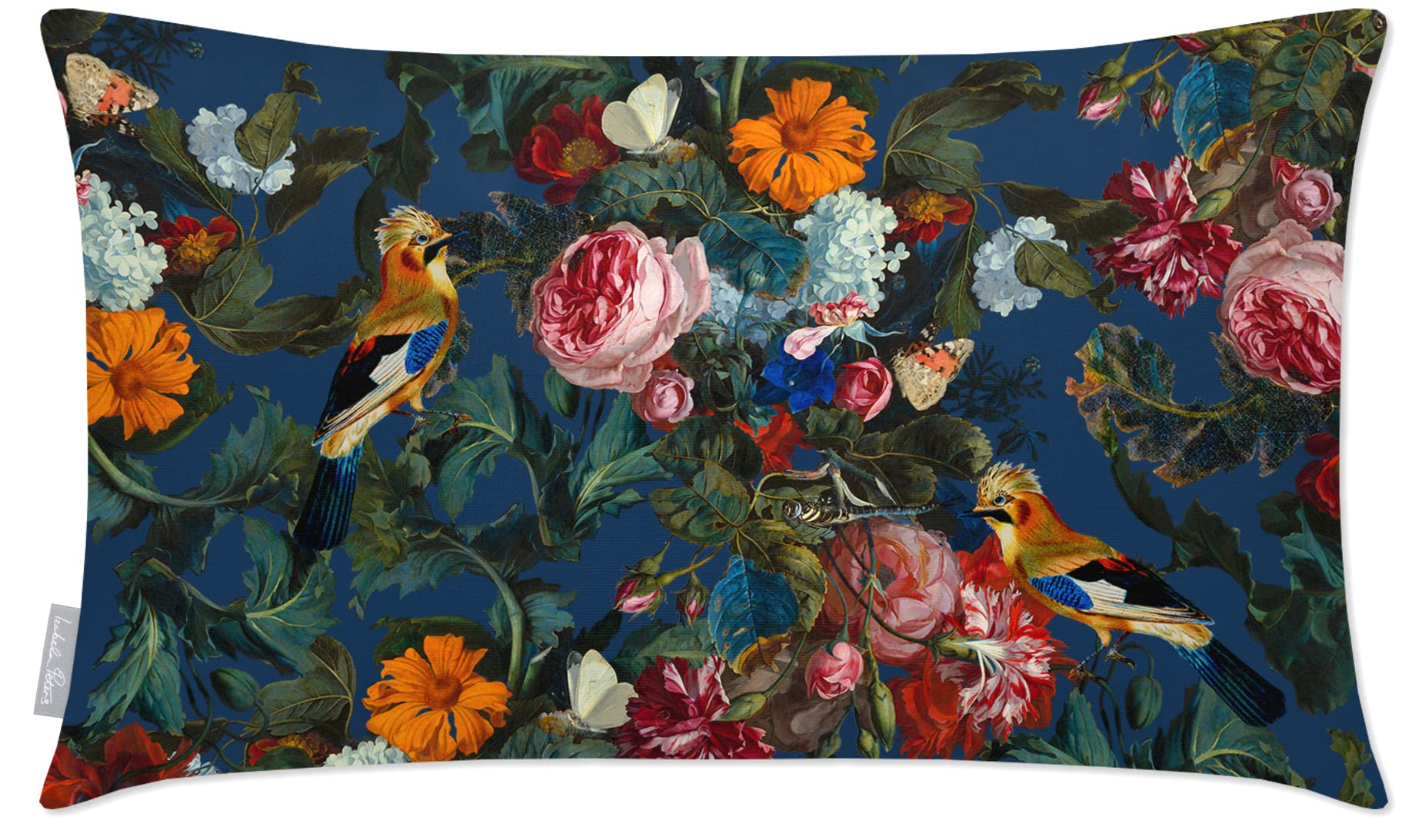 Izabela Peters Estate Blue Outdoor Cushions Waterproof, 50 X 30 Cm, Filled Outdoor Cushion, Birds In Paradise-, Garden Furniture Cushions, Outdoor Seat Cushions, Garden Chair Cushions